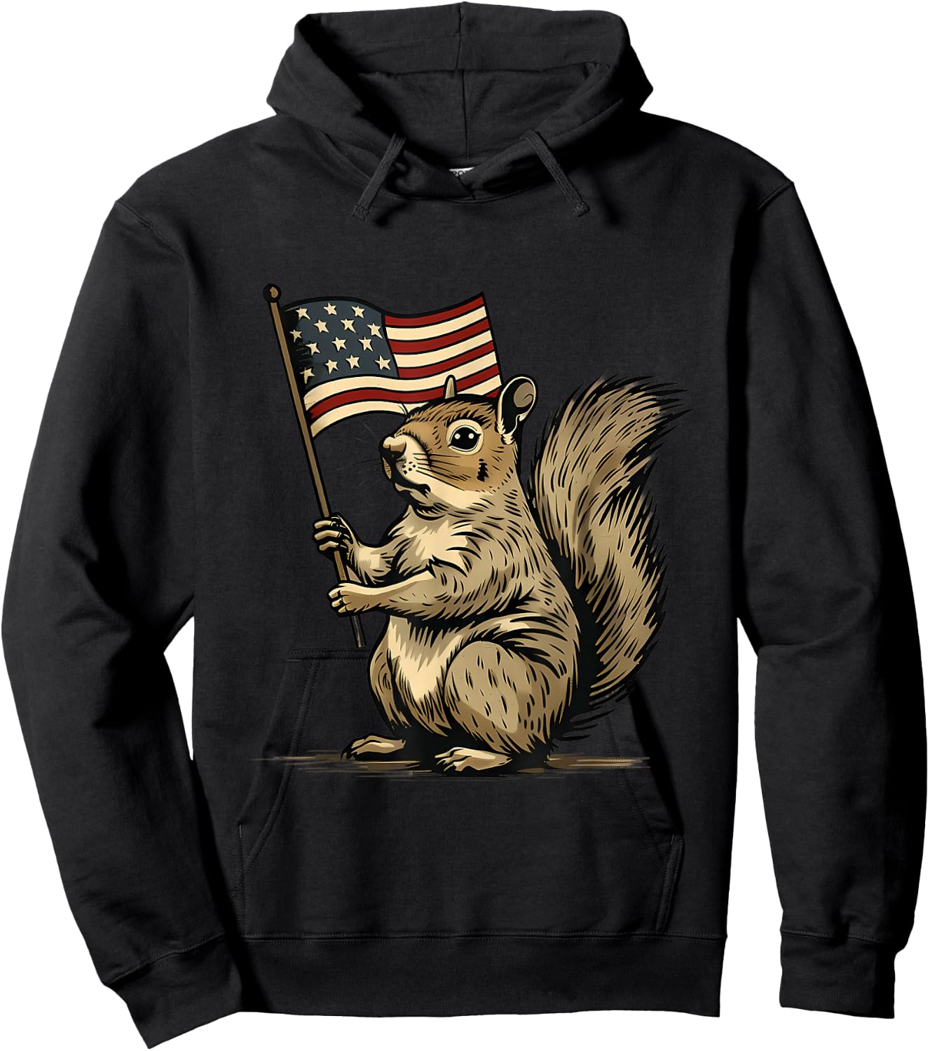 Fourth of July 4th of July Patriotic American Flag Squirrel Hoodie - Hoodie | Black