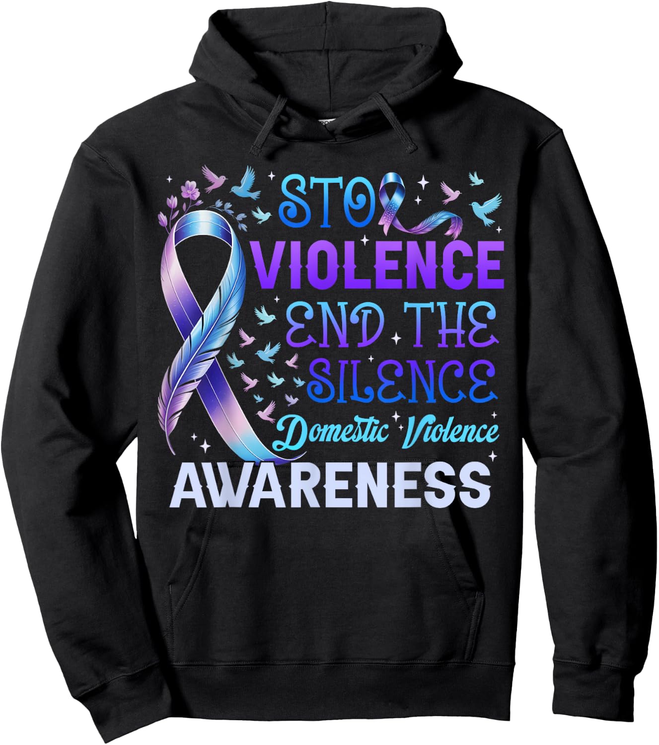 Family Domestic Violence Awareness Purple Ribbon Hoodie - Hoodie | Black