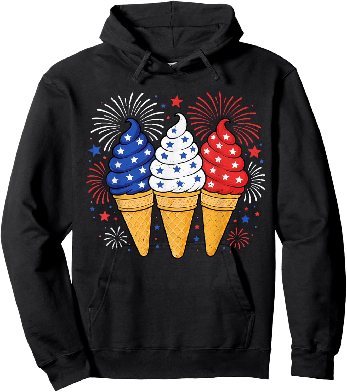 Ice Cream Patriotic American USA Flag Fourth of July Kids Hoodie - Hoodie | Black