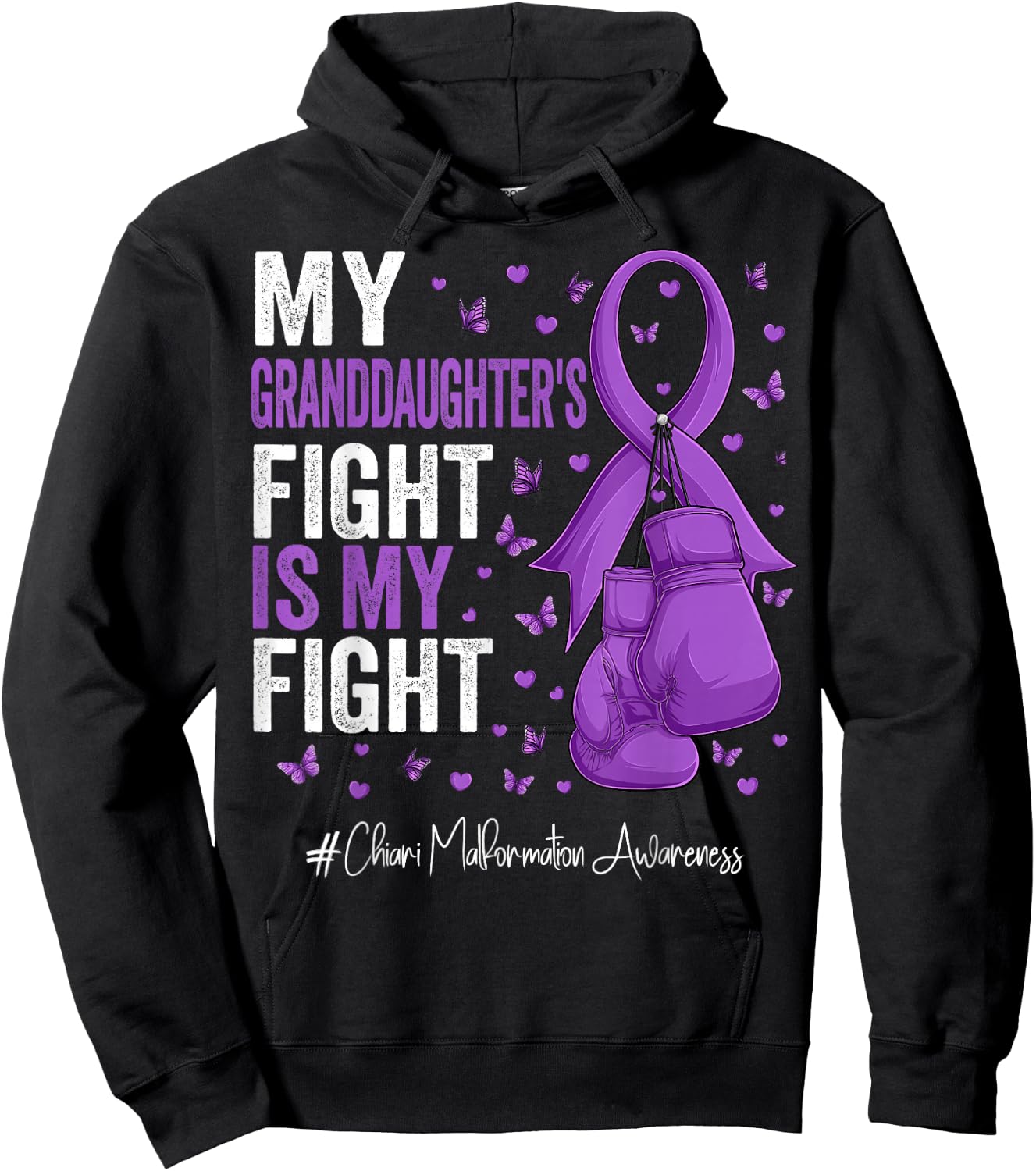 Purple Ribbon Granddaughter Chiari Malformation Awareness Hoodie - Hoodie | Black