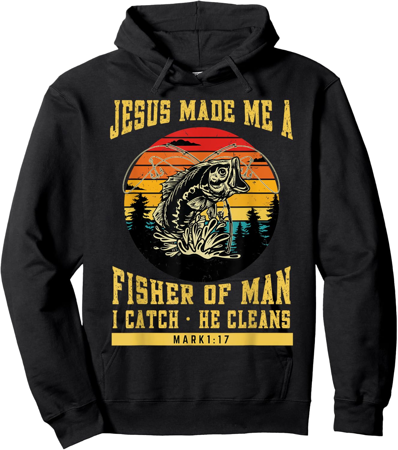 Christian Fisherman Jesus Made Me a Fisher of Man Religious Hoodie - Hoodie | Black
