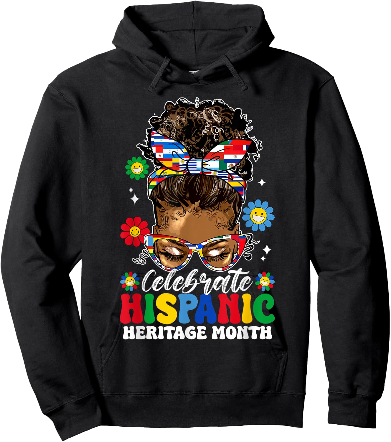 Messy Bun Latina Women Celebrate Hispanic Heritage Month Hoodie - Hoodie | Black