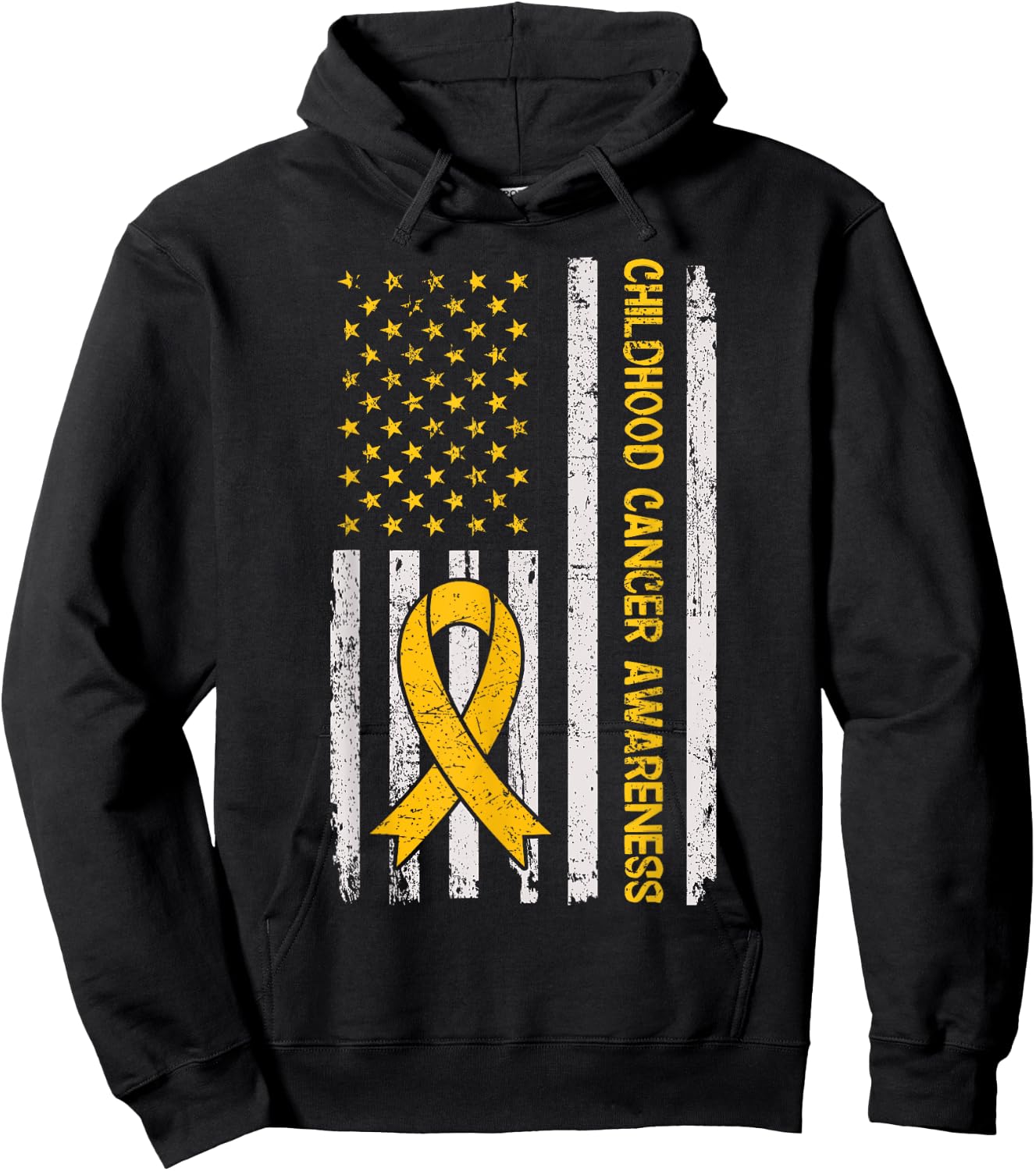 Childhood Cancer Awareness Month Gold Ribbon American Flag Hoodie - Hoodie | Black