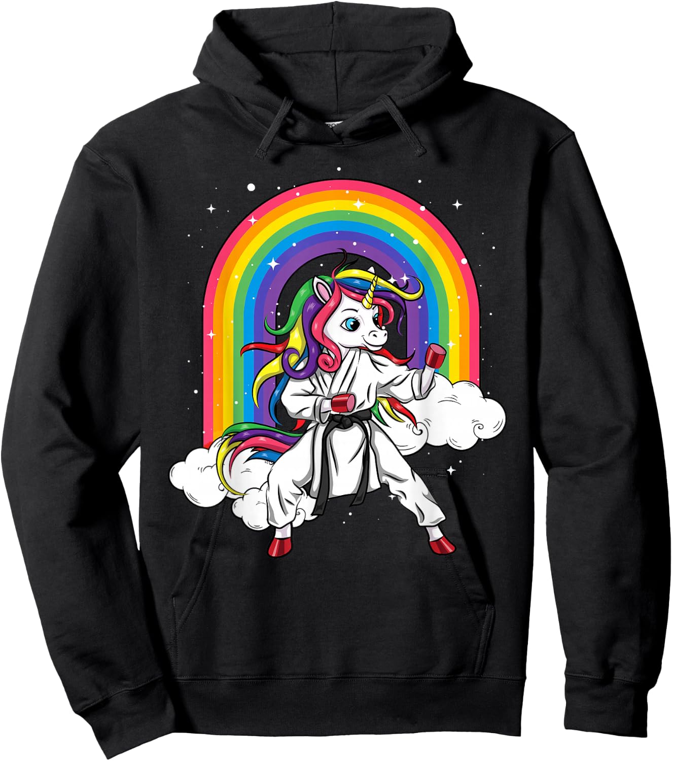Rainbow Unicorn Karate Taekwondo MMA Judo Kids Girl Hoodie - Hoodie | Black