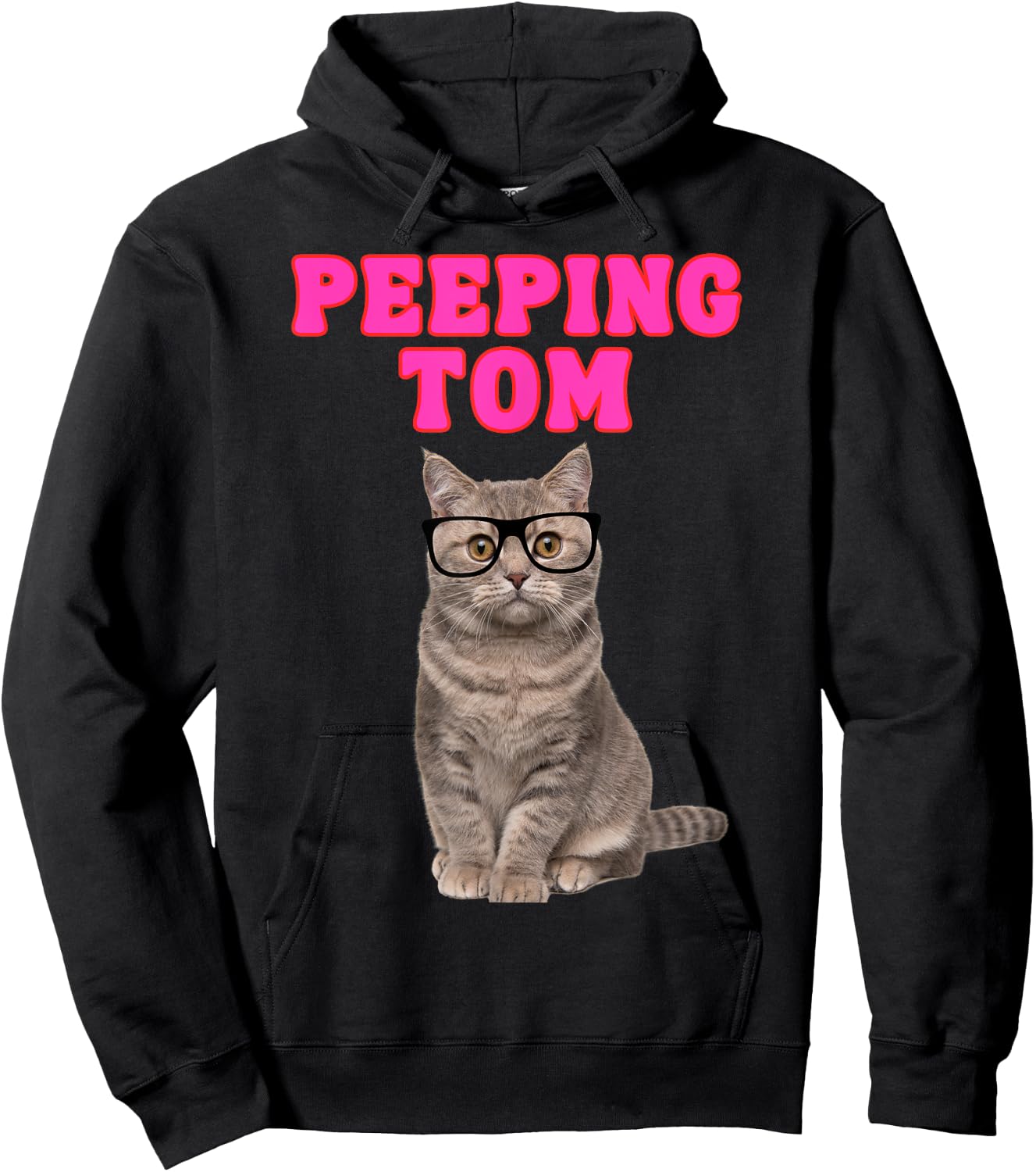 Peeping Tom Cat with Spectacles Hoodie - Hoodie | Black