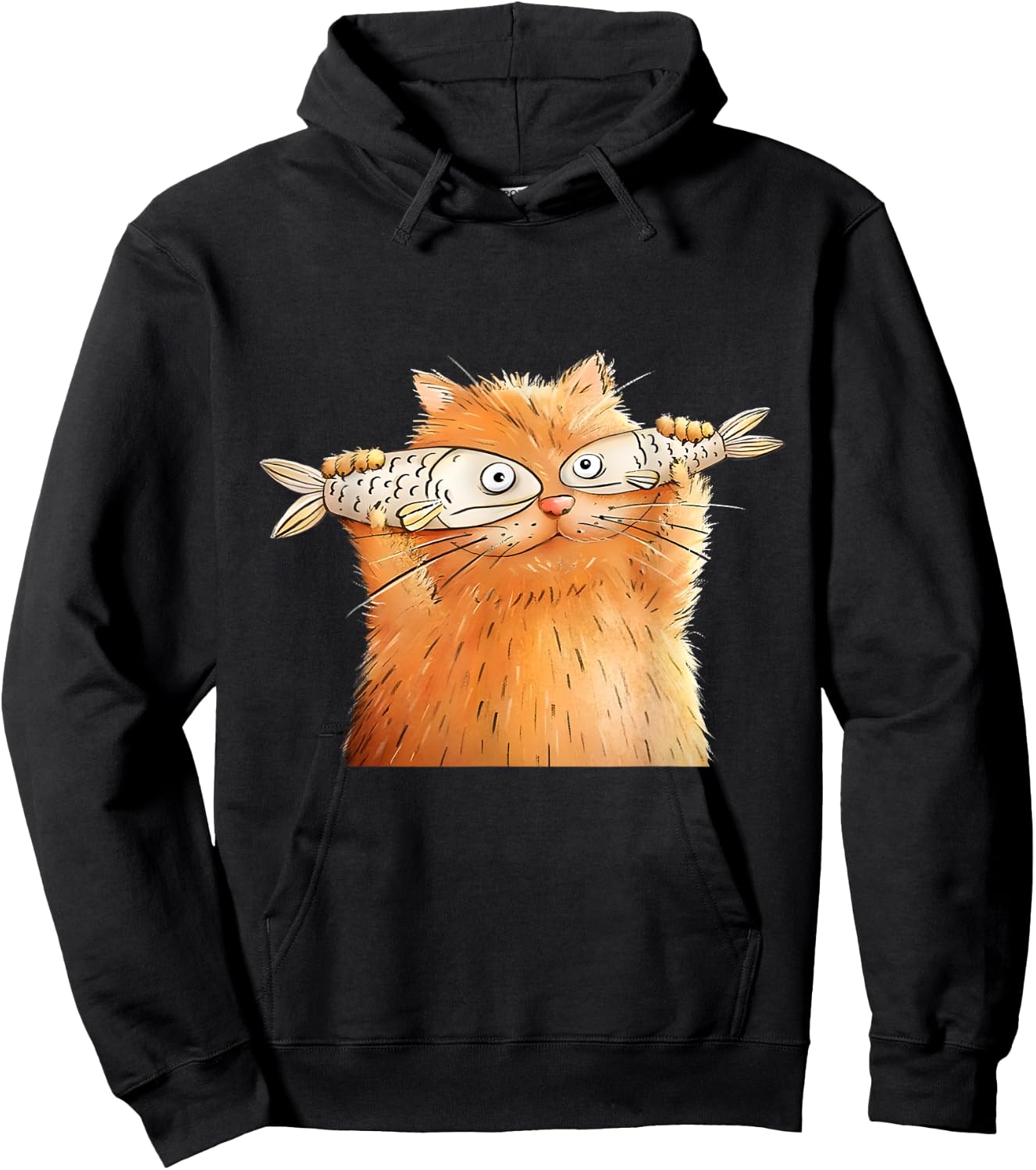 Retro Cute Cat Fish Art Eyes Fish Kitten Catfish Meow Funny Women Girls Kids Hoodie - Hoodie | Black