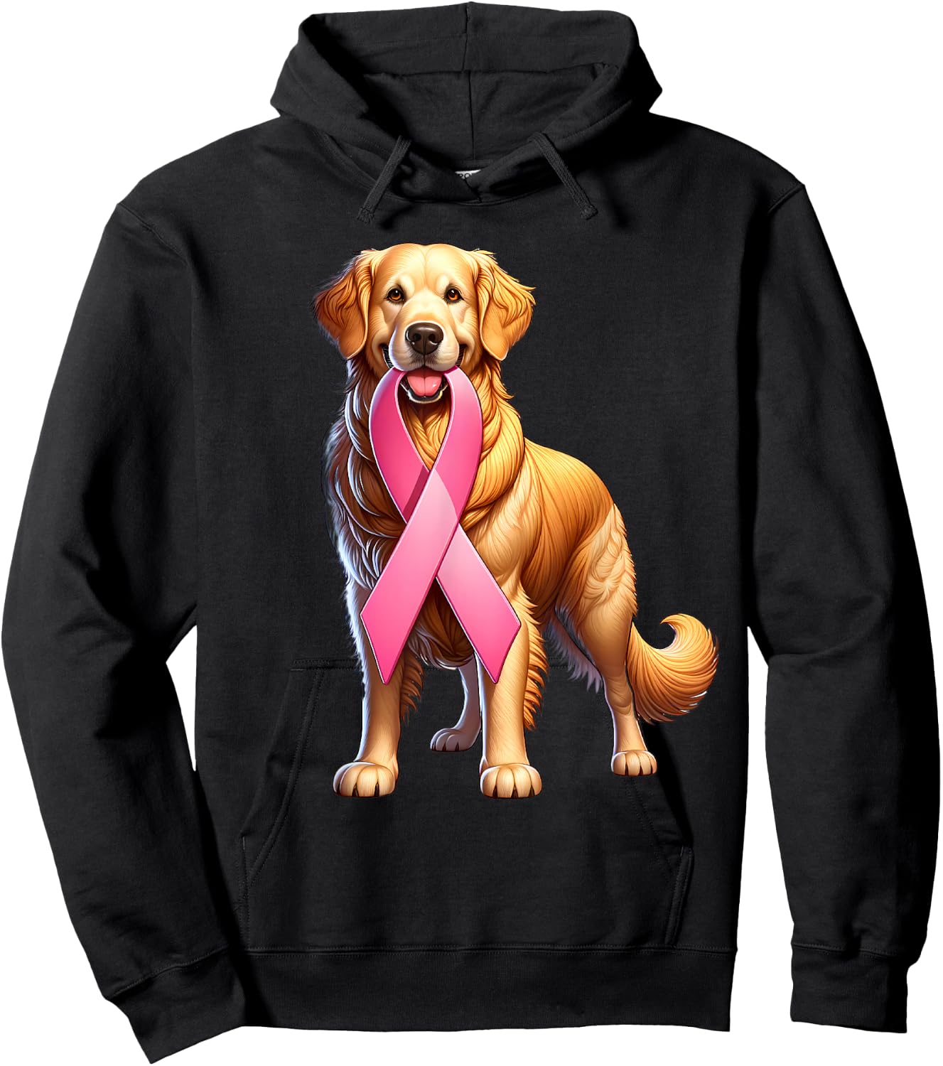 Breast Cancer Awareness Golden Retriever Pink Ribbon Dog Hoodie - Hoodie | Black
