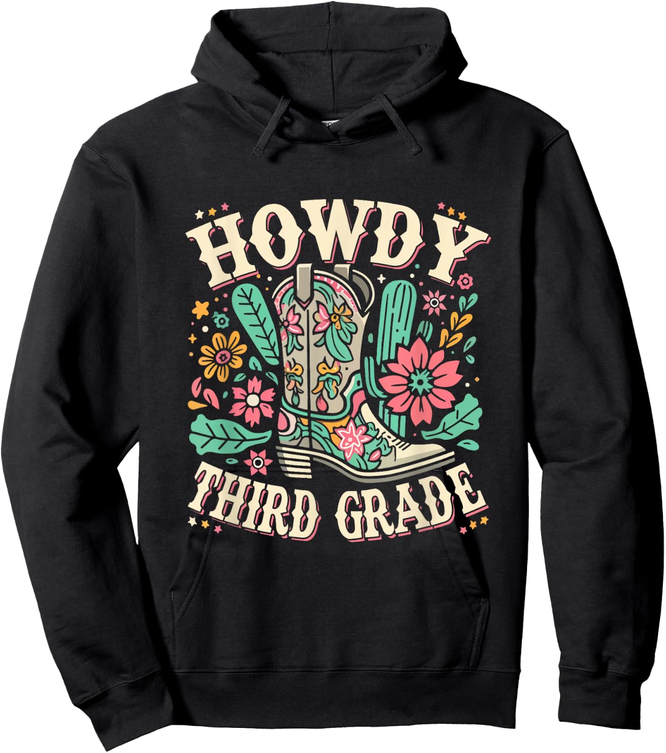 Western Howdy Third Grade Back To School 3rd Grade Teacher Hoodie - Hoodie | Black
