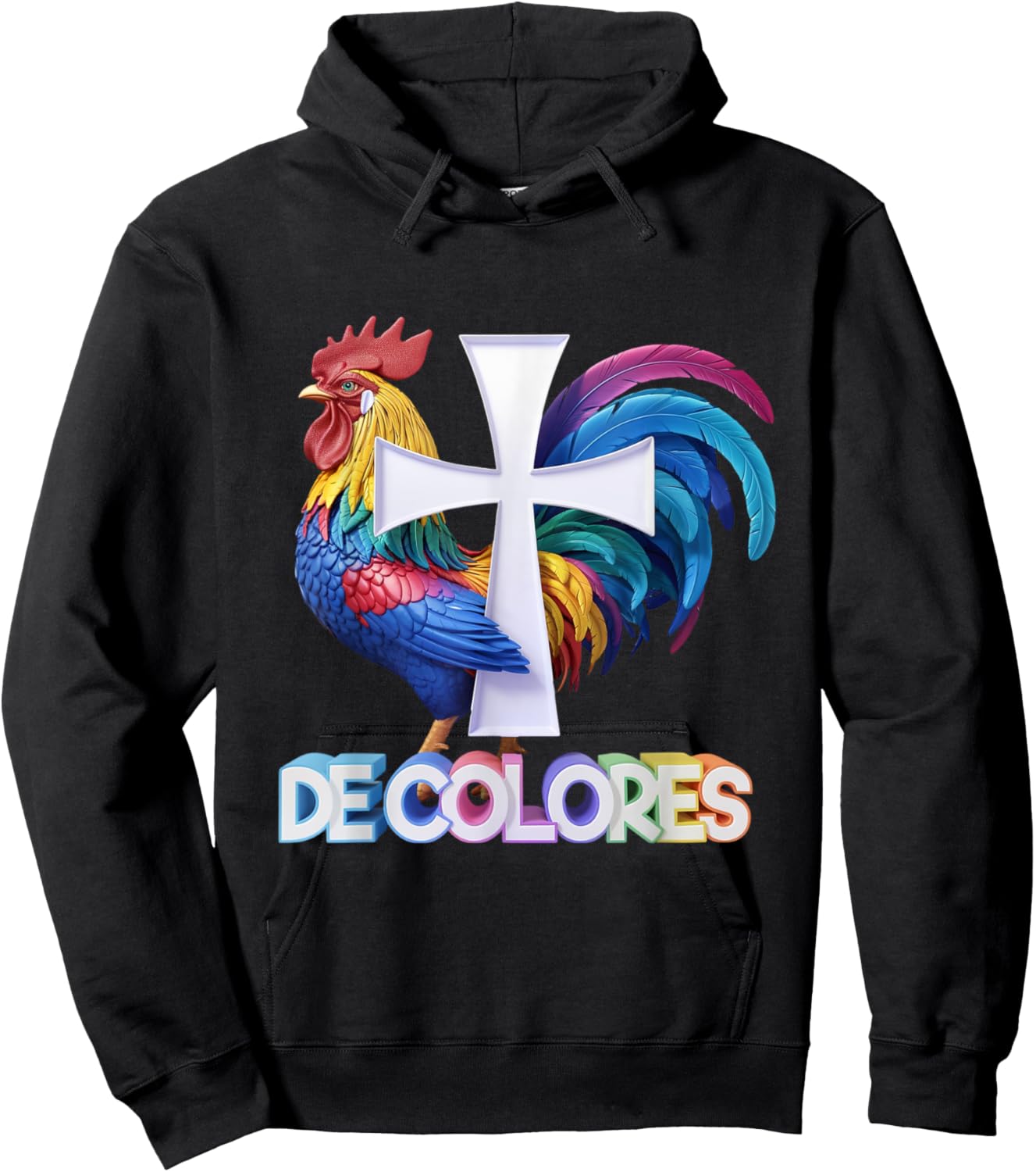 DeColores Cursillo Rainbow Rooster Catholic Hoodie - Hoodie | Black
