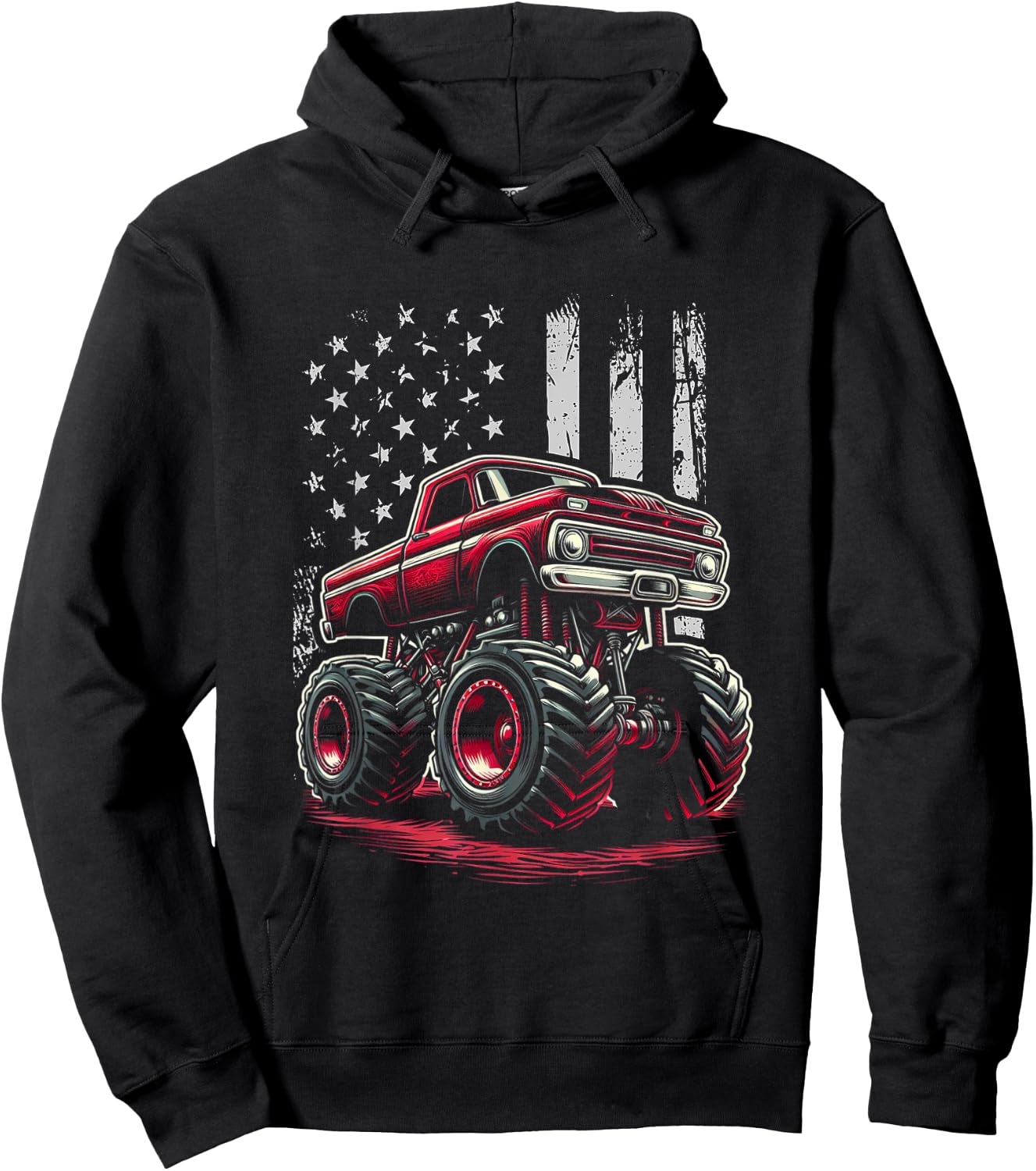 Patriotic USA Monster Truck Adult Hoodie - Hoodie | Black