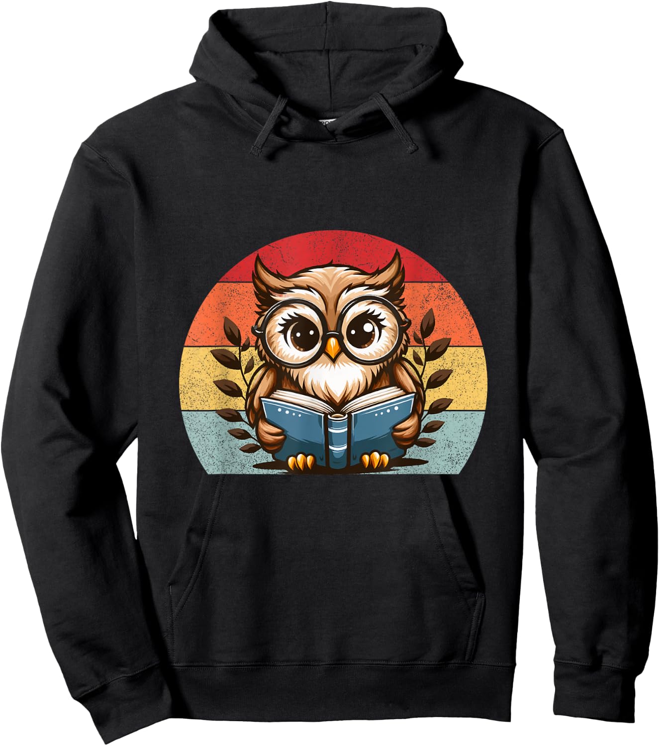Funny Cute Owl reading a book teacher Owl Reads Book Hoodie - Hoodie | Black