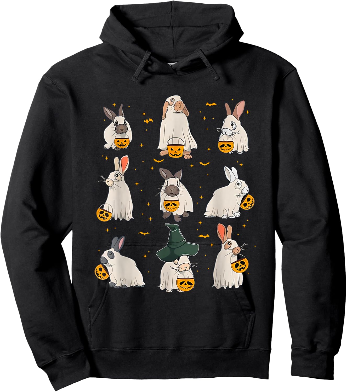 Spooky Rabbit Ghost Halloween Scary Bunnies With Pumpkins Hoodie - Hoodie | Black