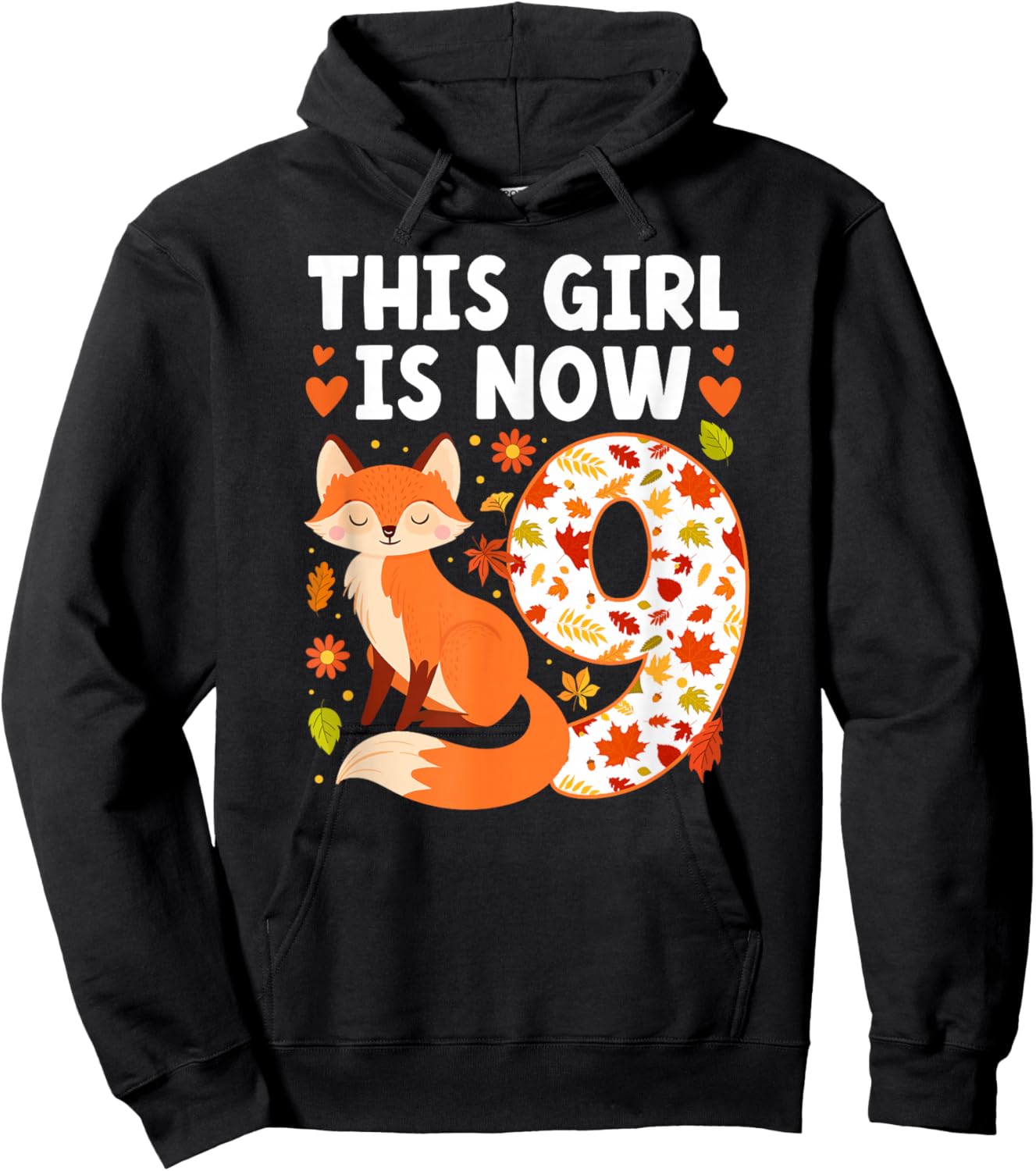 9th Fox Birthday Party 9 Year Old Girl Foxes Birthday Fox Hoodie - Hoodie | Black