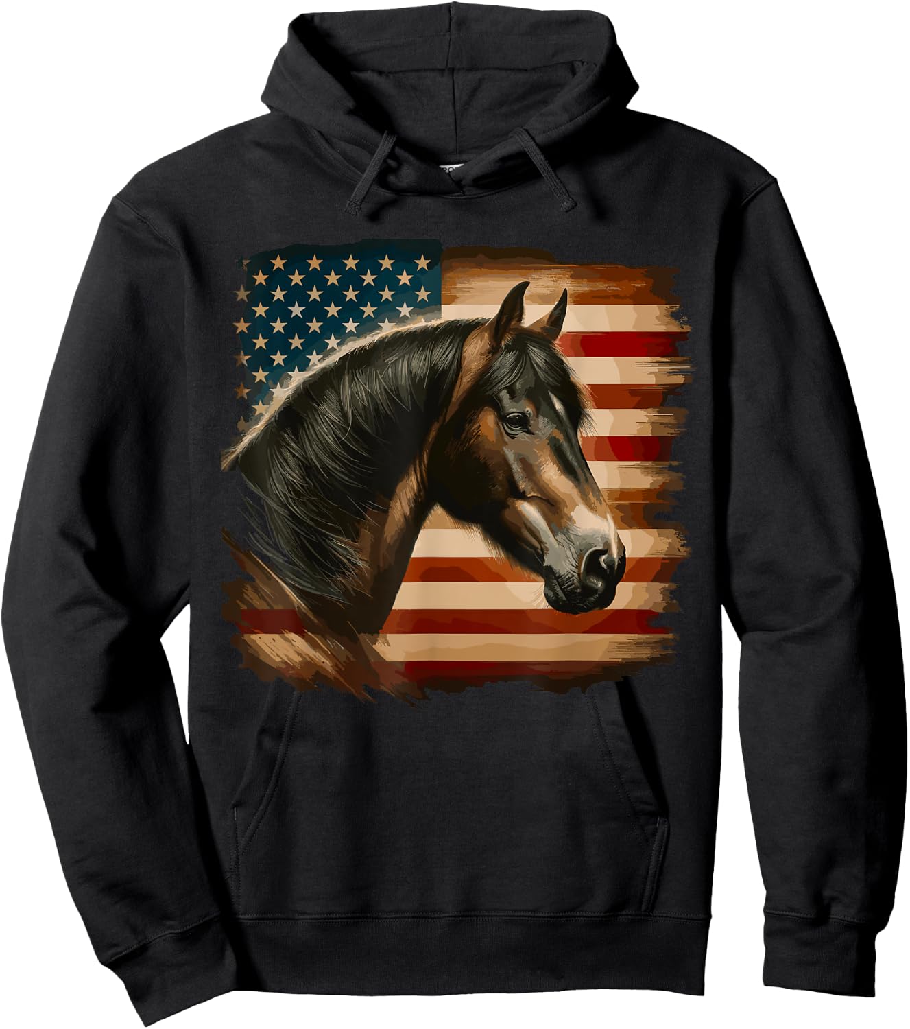 American Flag Patriotic Horse Horseback Riding Western Farm Kids Men Hoodie - Hoodie | Black