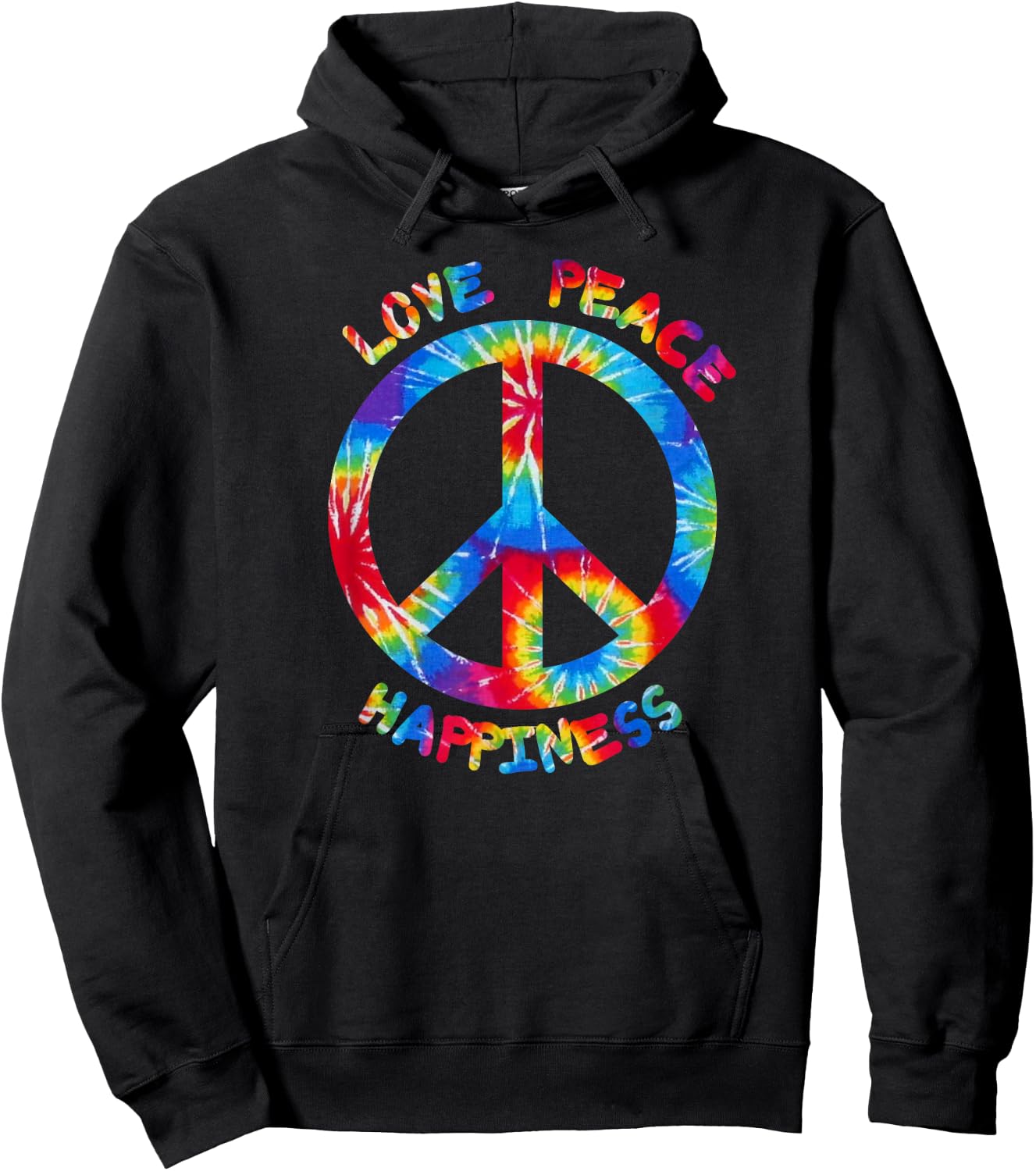 Hippie Peace Love Happiness I Peace Sign Hippies Hoodie - Hoodie | Black