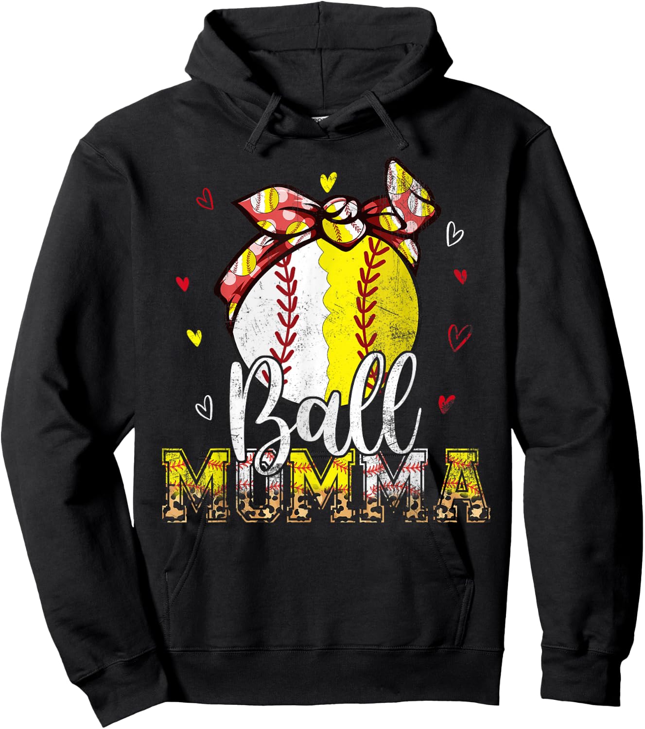 Softball Baseball Ball Momma Bandana Leopard Mothers Day Hoodie - Hoodie | Black