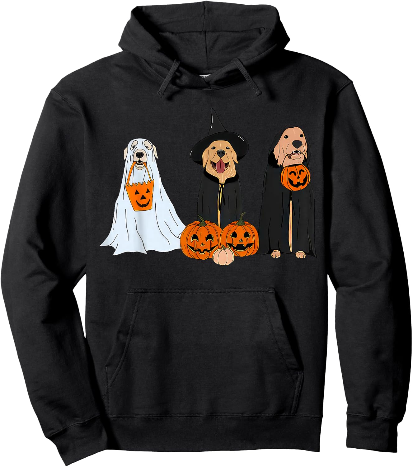 Golden Retriever Dogs Pumpkin Witchy Ghost Fall Halloween Hoodie - Hoodie | Black