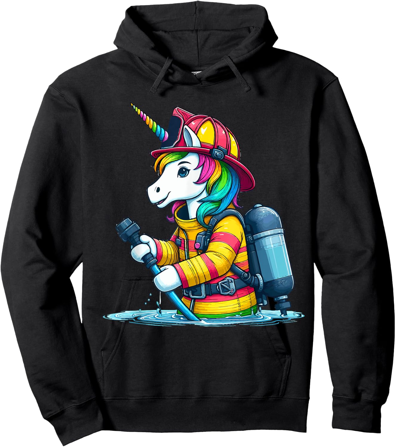 Unicorn Firefighter Fireman Birthday Party Funny Girl Love Hoodie - Hoodie | Black