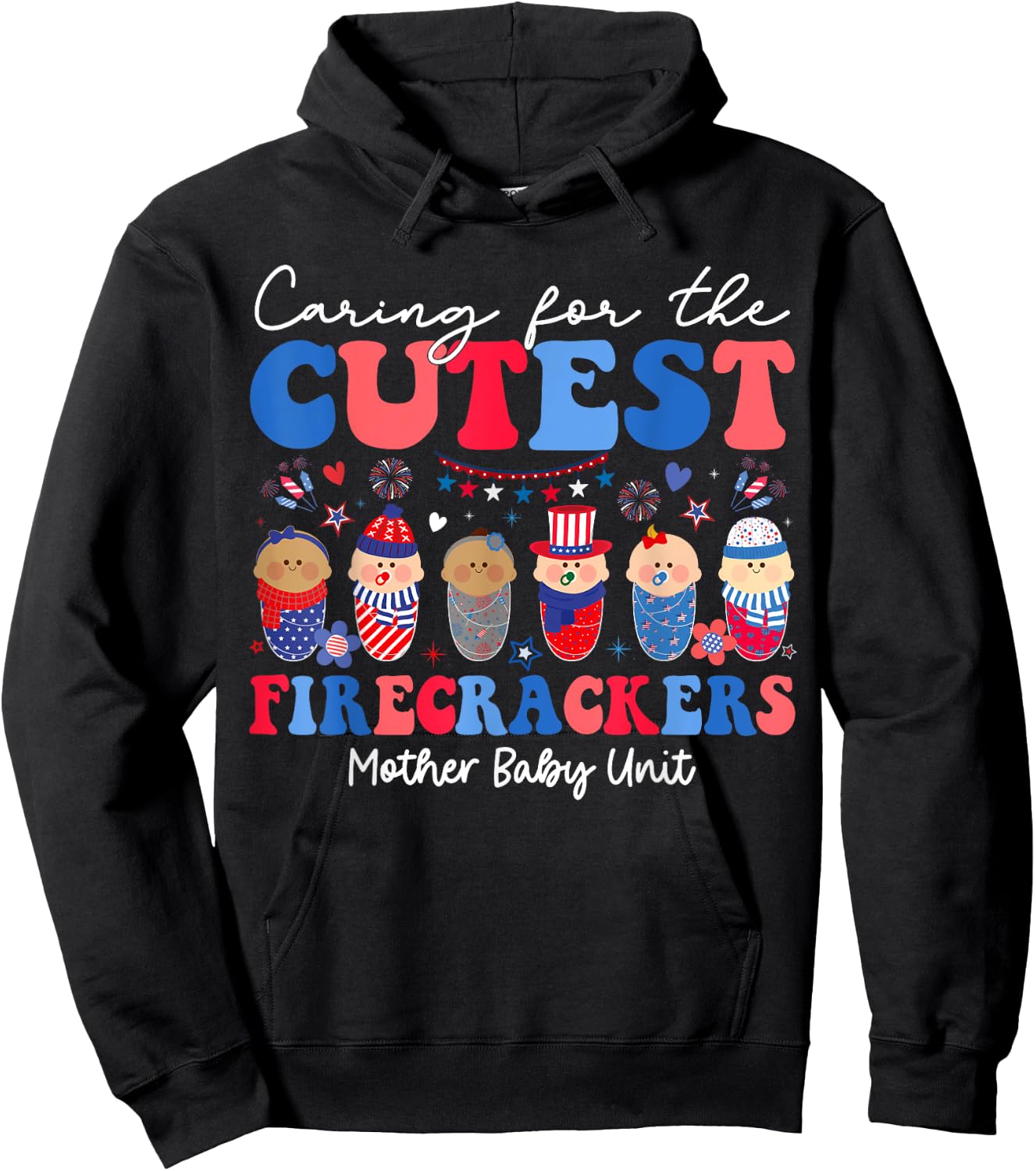 Caring For Cutest Firecrackers Mother Baby Unit 4th Of July Kids Men Hoodie - Hoodie | Black