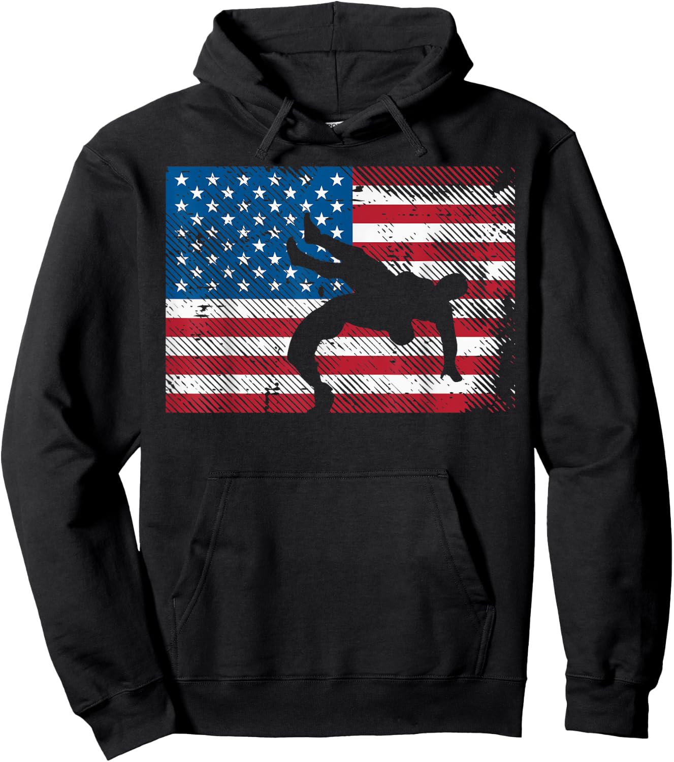 Wrestler Silhouette US Flag Vintage Wrestling Men Women Kids Hoodie - Hoodie | Black