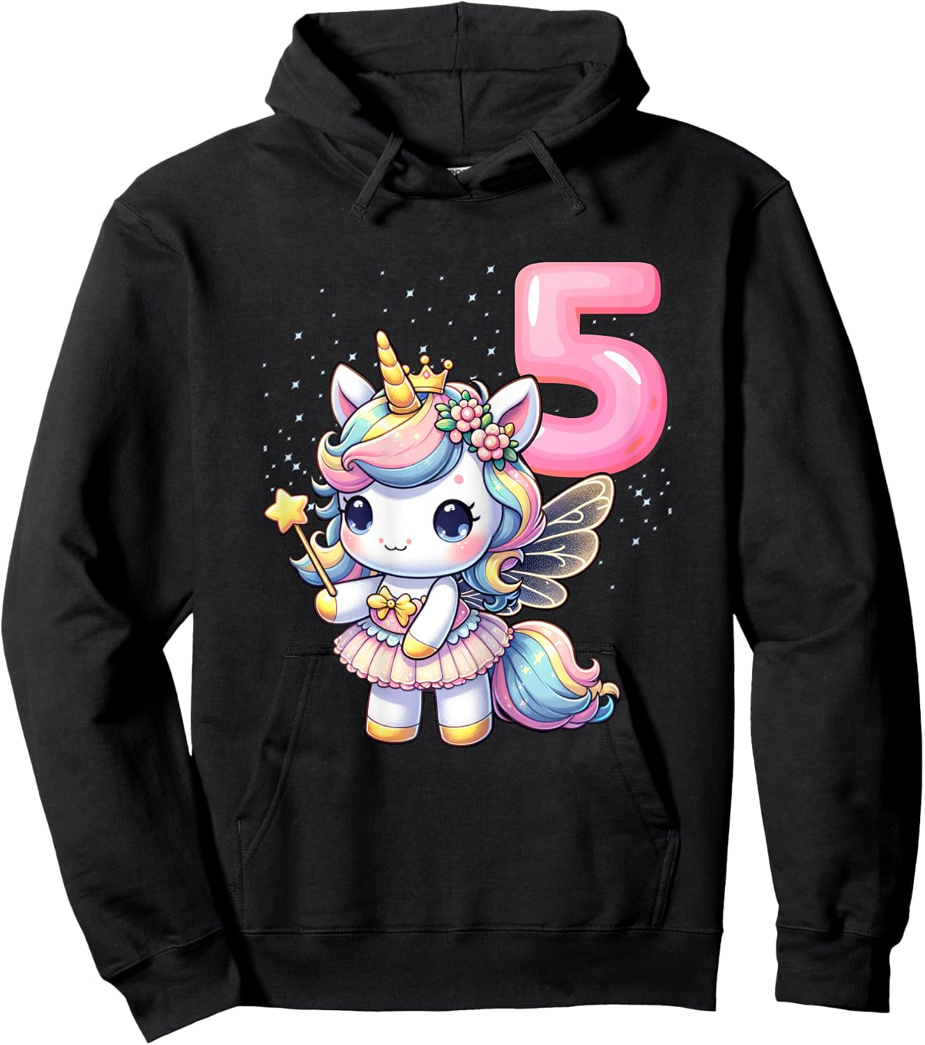 Unicorn Fairy 5th Birthday 5 Year Old Party Girls Outfit Hoodie - Hoodie | Black