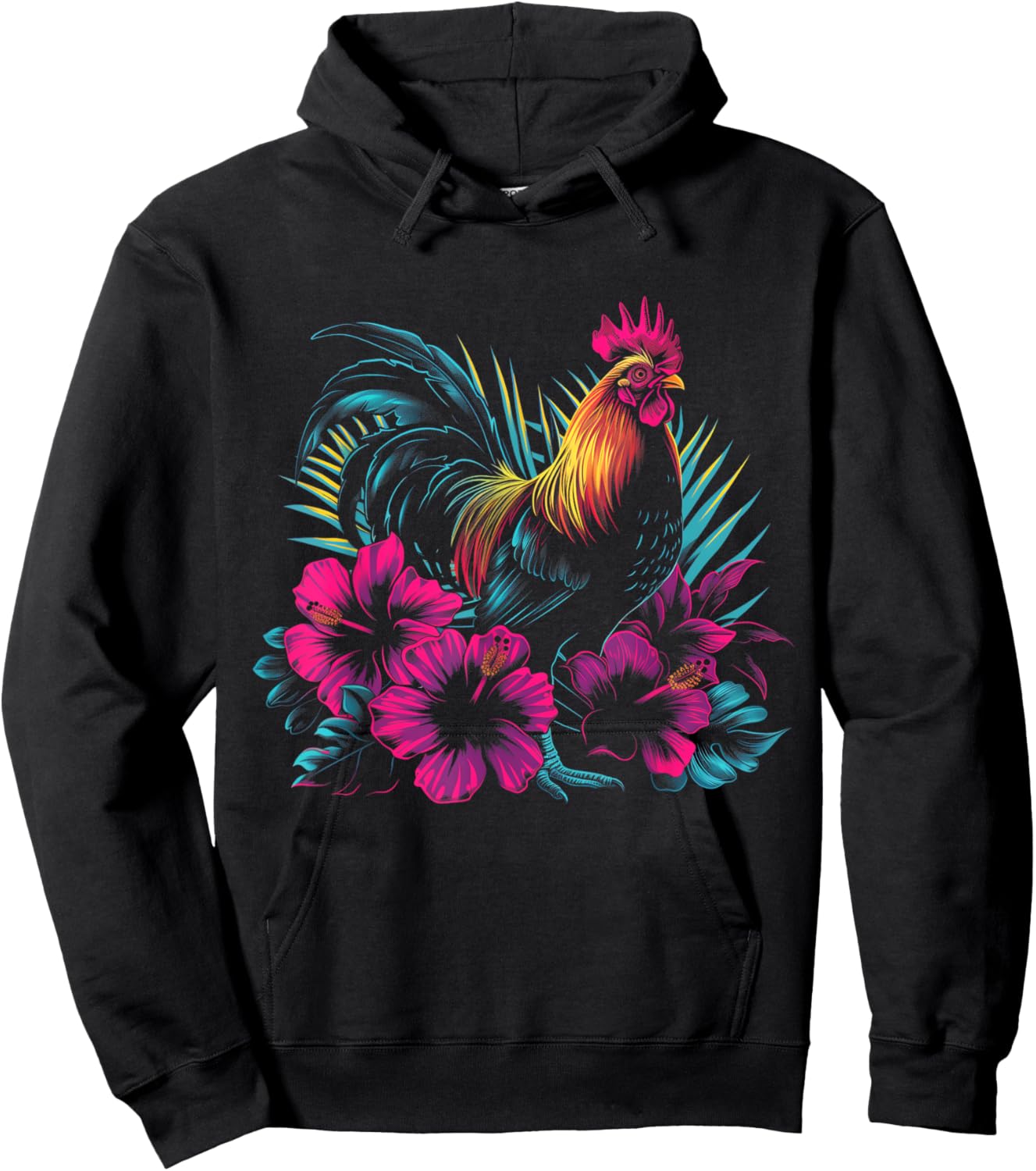 Chicken Hawaiian Flowers Rooster Kauai Hawaii Vintage Hoodie - Hoodie | Black