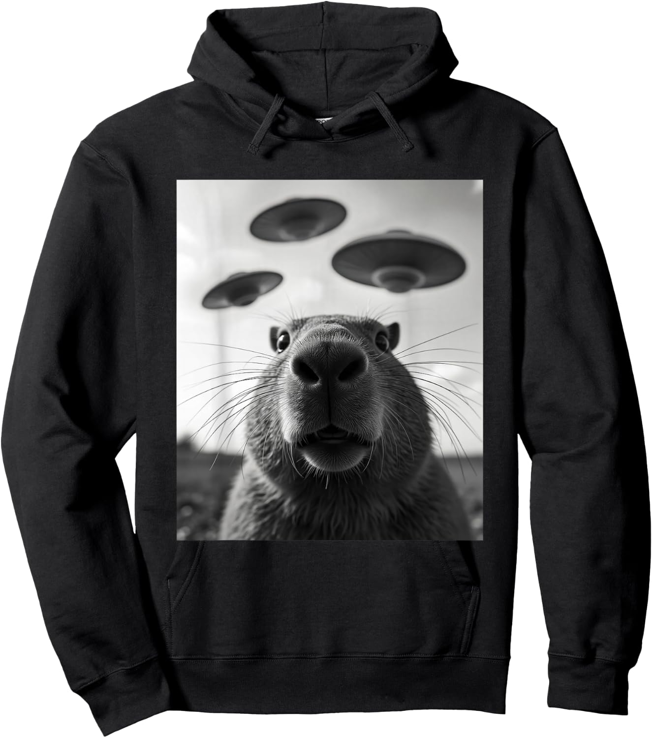 Funny Graphic Costume Weird Cute Capybara Selfie UFO Hoodie - Hoodie | Black