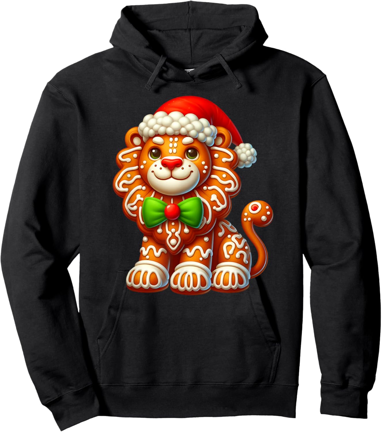 Funny Gingerbread Man Lion Christmas Kids Hoodie - Hoodie | Black