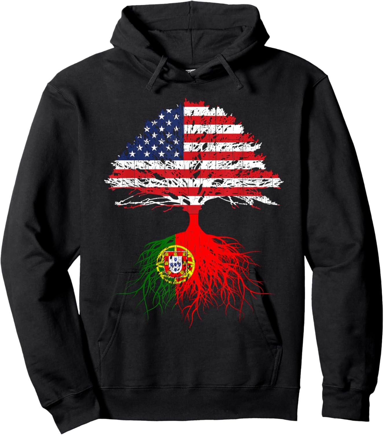 Portuguese Roots American Grown Portugal Flag Shirt Gift Hoodie - Hoodie | Black