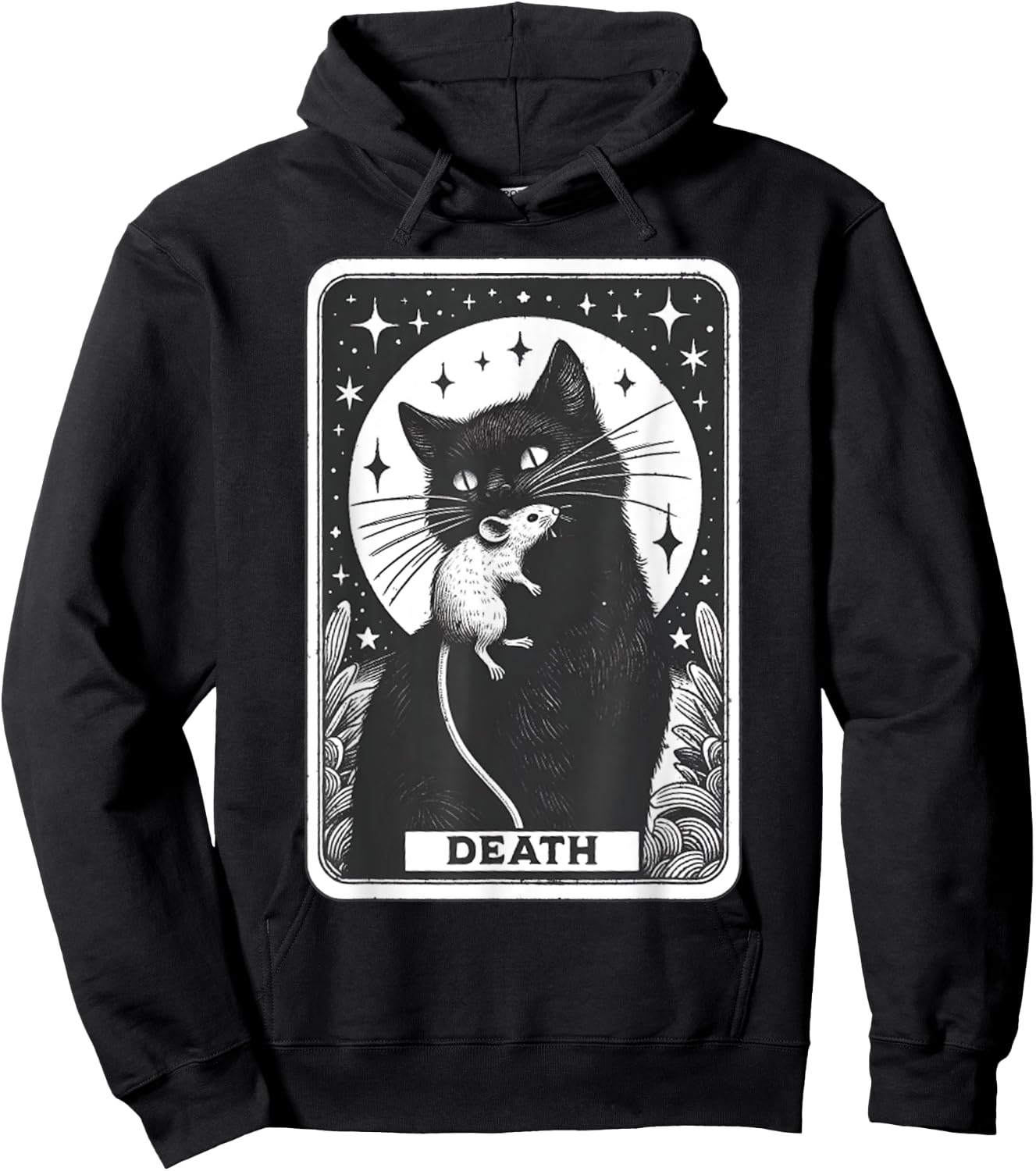 Graphic Cats Lover Moon Death Tarot Card The Cat With Mouse Men Women Girls Kids Hoodie - Hoodie | Black