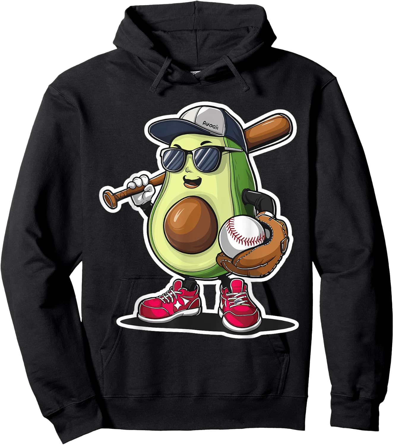 Sport Fruit Avocado Softball Cute Avocado Baseball Player Hoodie - Hoodie | Black