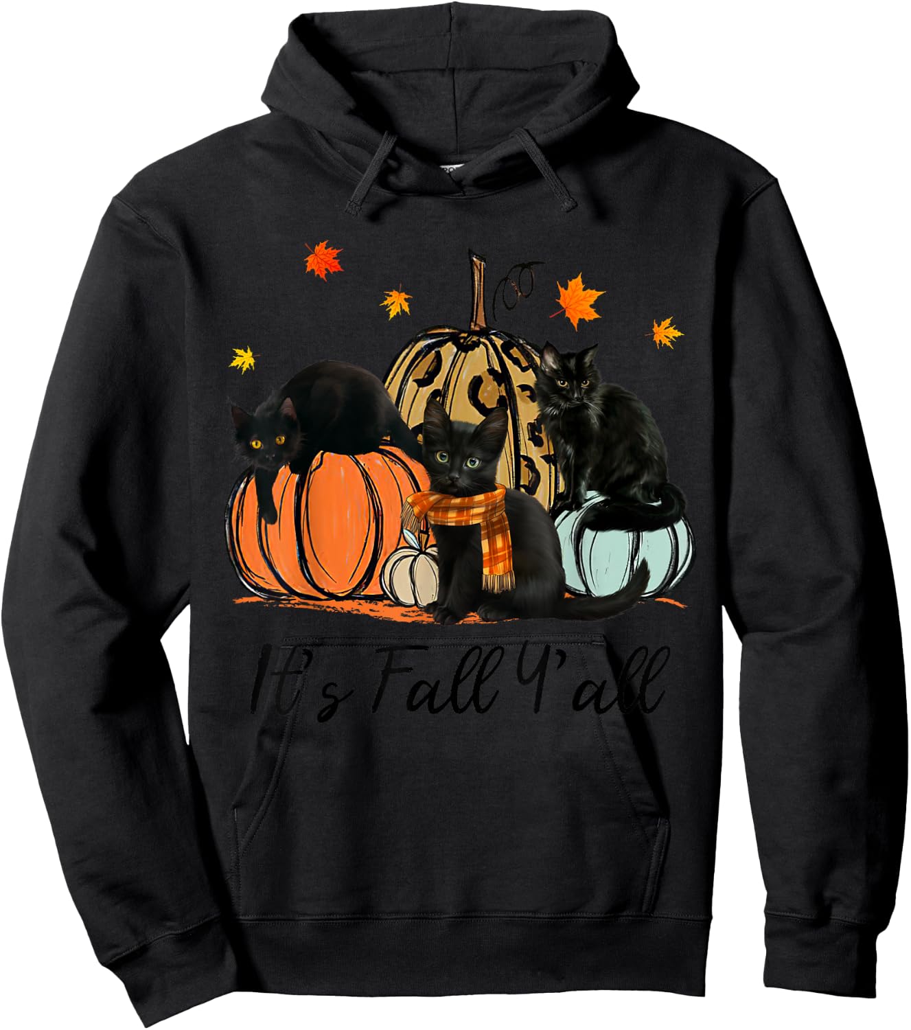 It's fall y'all Black Cats Thanksgiving Funny Hoodie - Hoodie | Black