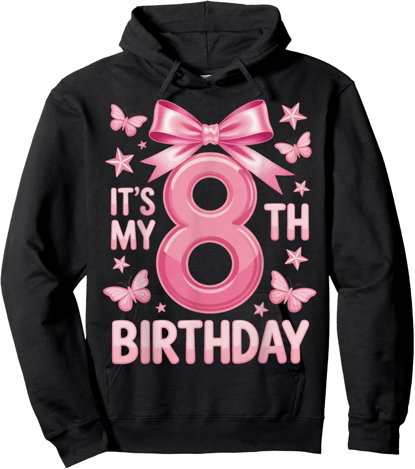 It's My 8th Birthday Girl Bow Princess Fantasy Party Hoodie - Hoodie | Black