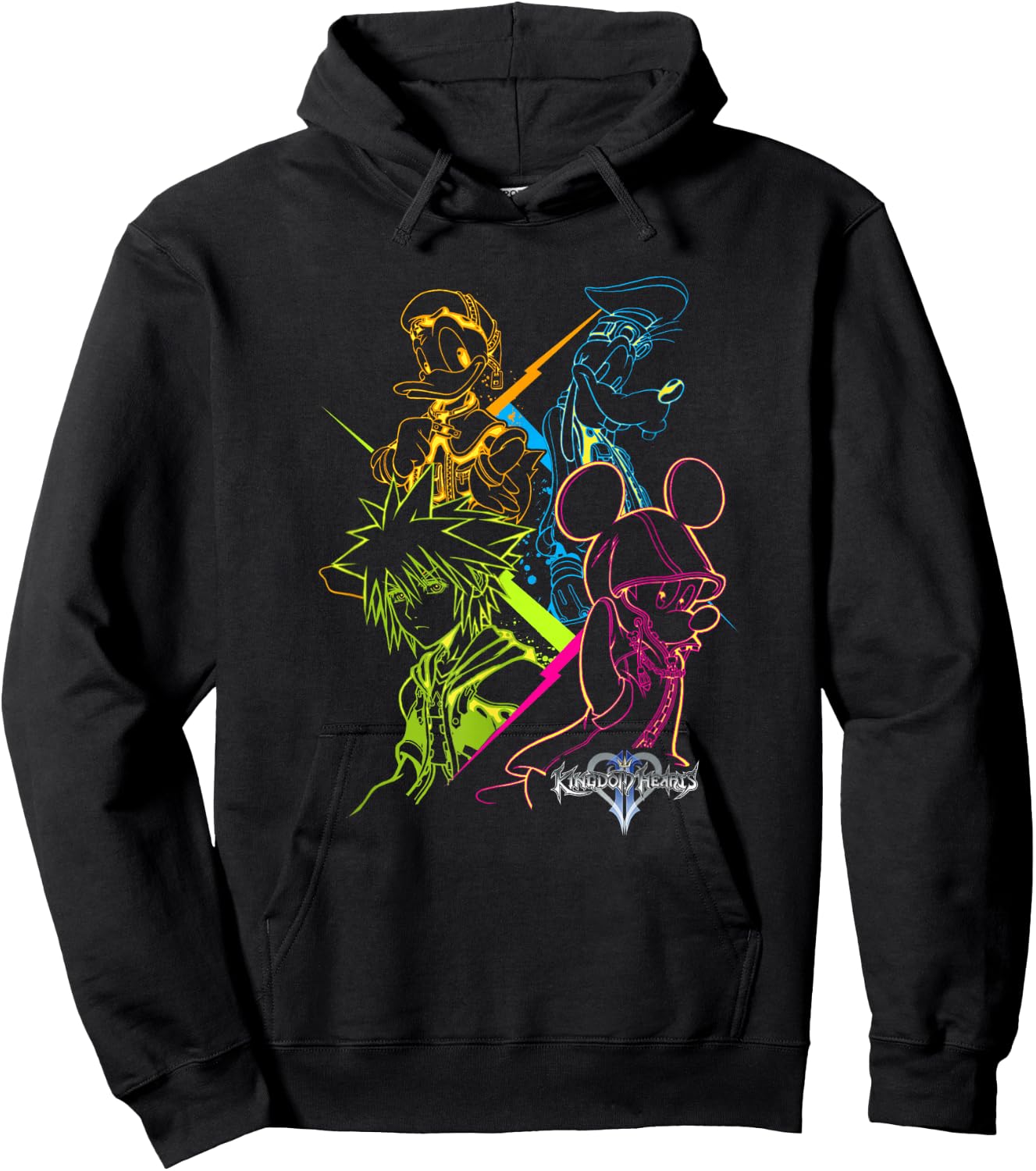 Disney Kingdom Hearts Main Characters Neon Line Art Portrait Hoodie - Hoodie | Black