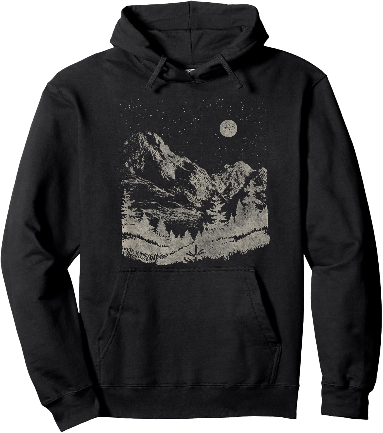 Trendy Nighttime Mountain Forest Scene Hoodie - Hoodie | Black