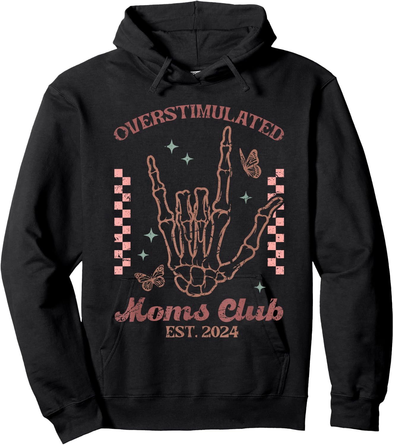 Vintage Skeleton Overstimulated Moms Club Funny Mother Hoodie - Hoodie | Black