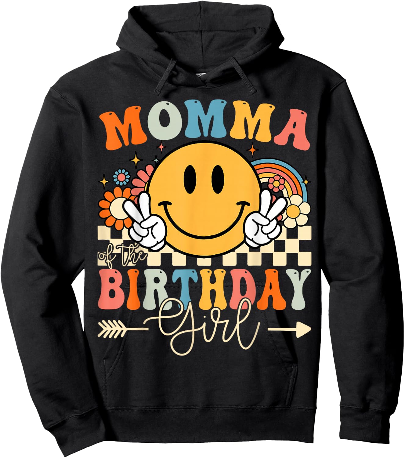 Momma Of The Birthday Girl Groovy Retro Vintage Hoodie - Hoodie | Black