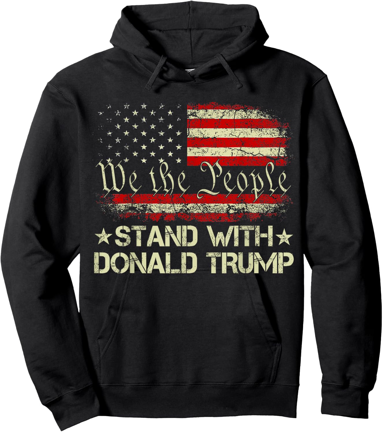 I Stand With Donald Trump Support Pro Trump American Flag Women Men Hoodie - Hoodie | Black