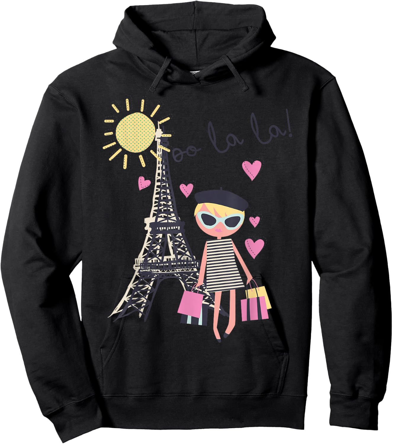 Paris France Eiffel Tower Retro Souvenir Gift Girl Women Men Hoodie - Hoodie | Black