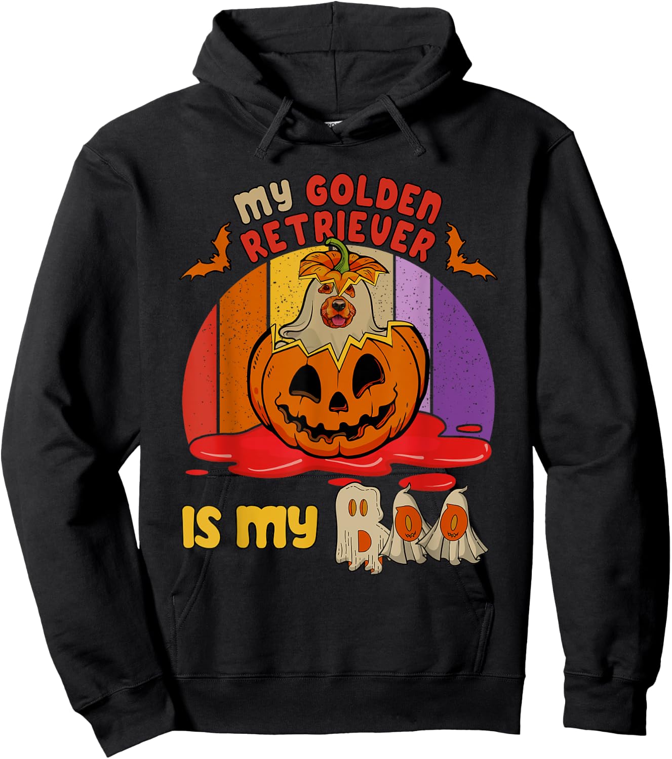 Vintage Retro My Golden Retriever Is My Boo Halloween Dog Hoodie - Hoodie | Black