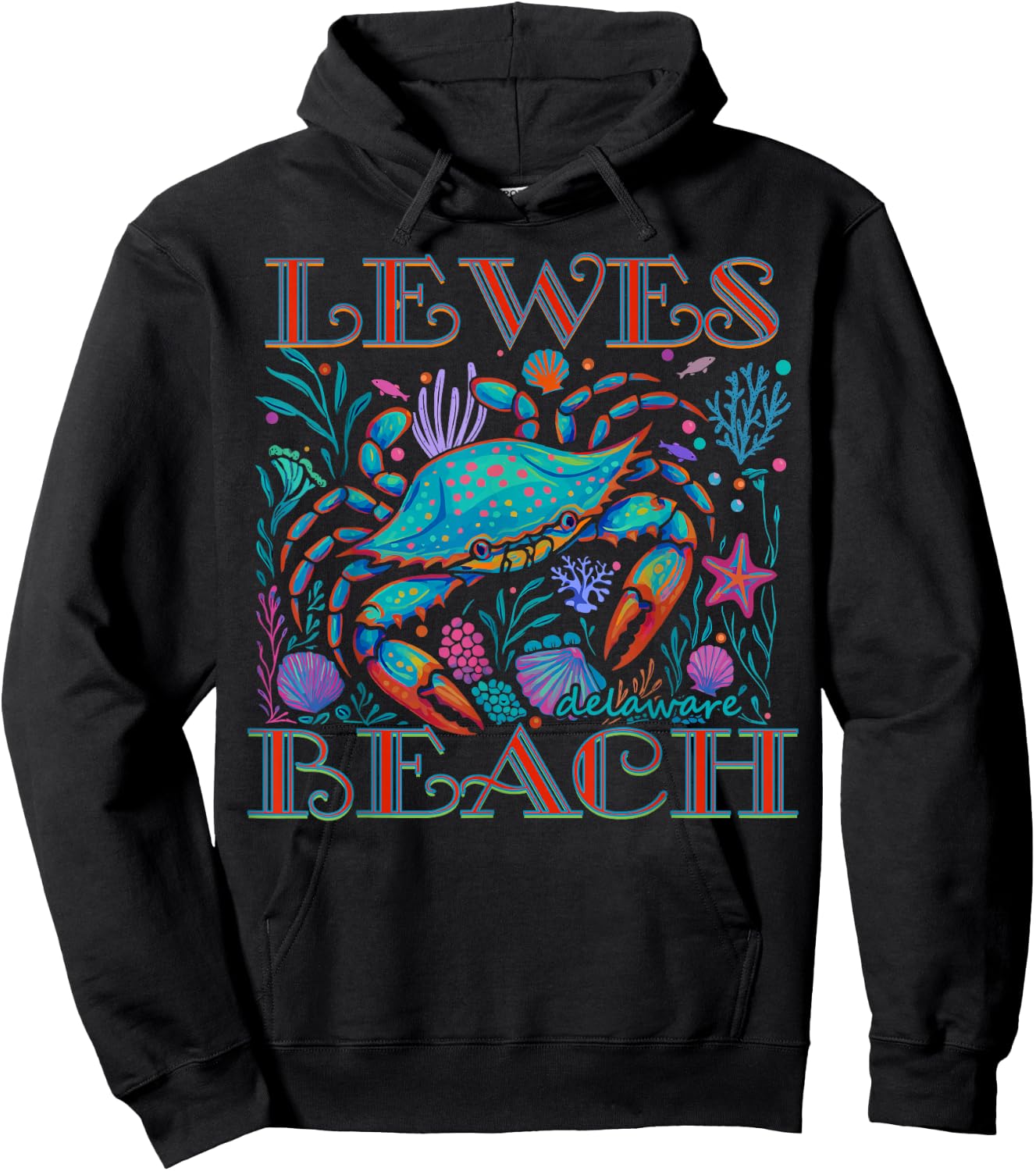 Lewes Beach Delaware Blue Crab Summer Beach Vacation Gifts Hoodie - Hoodie | Black