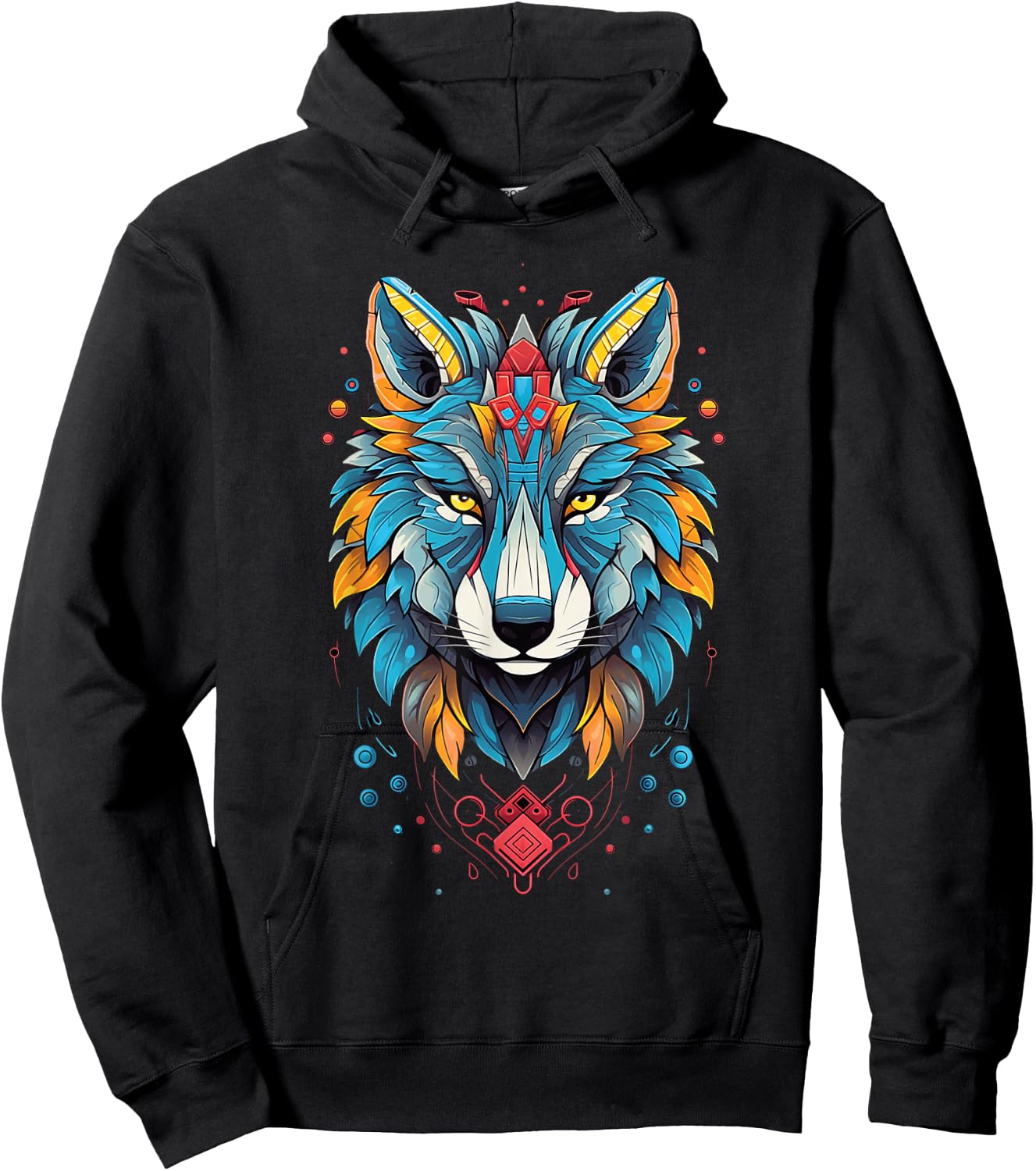 Native American Boho Wolf Splash Art Animal Face Wolf Hoodie - Hoodie | Black
