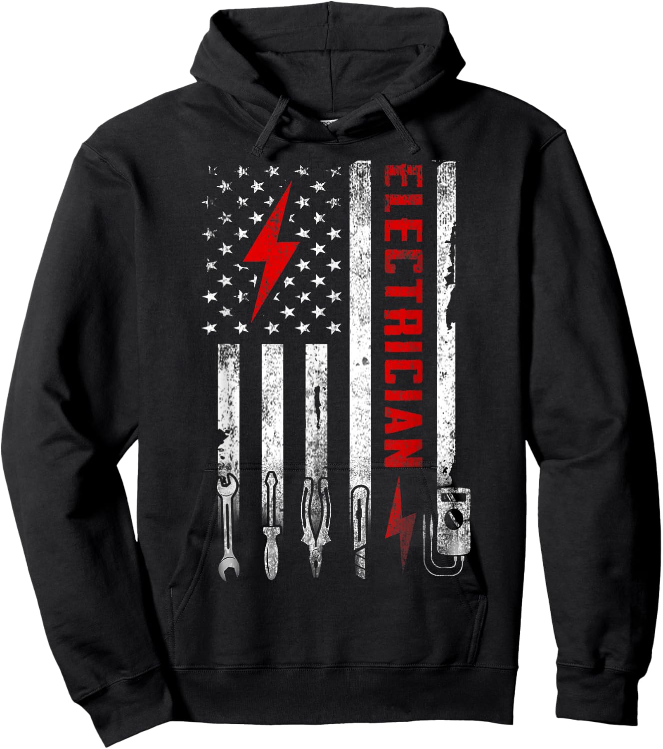 Vintage Electrician US Flag Tools Engineer Lineman Hoodie - Hoodie | Black