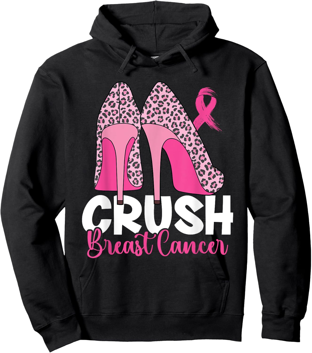 Crush Breast Cancer Awareness Bling Pink Ribbon Hoodie - Hoodie | Black