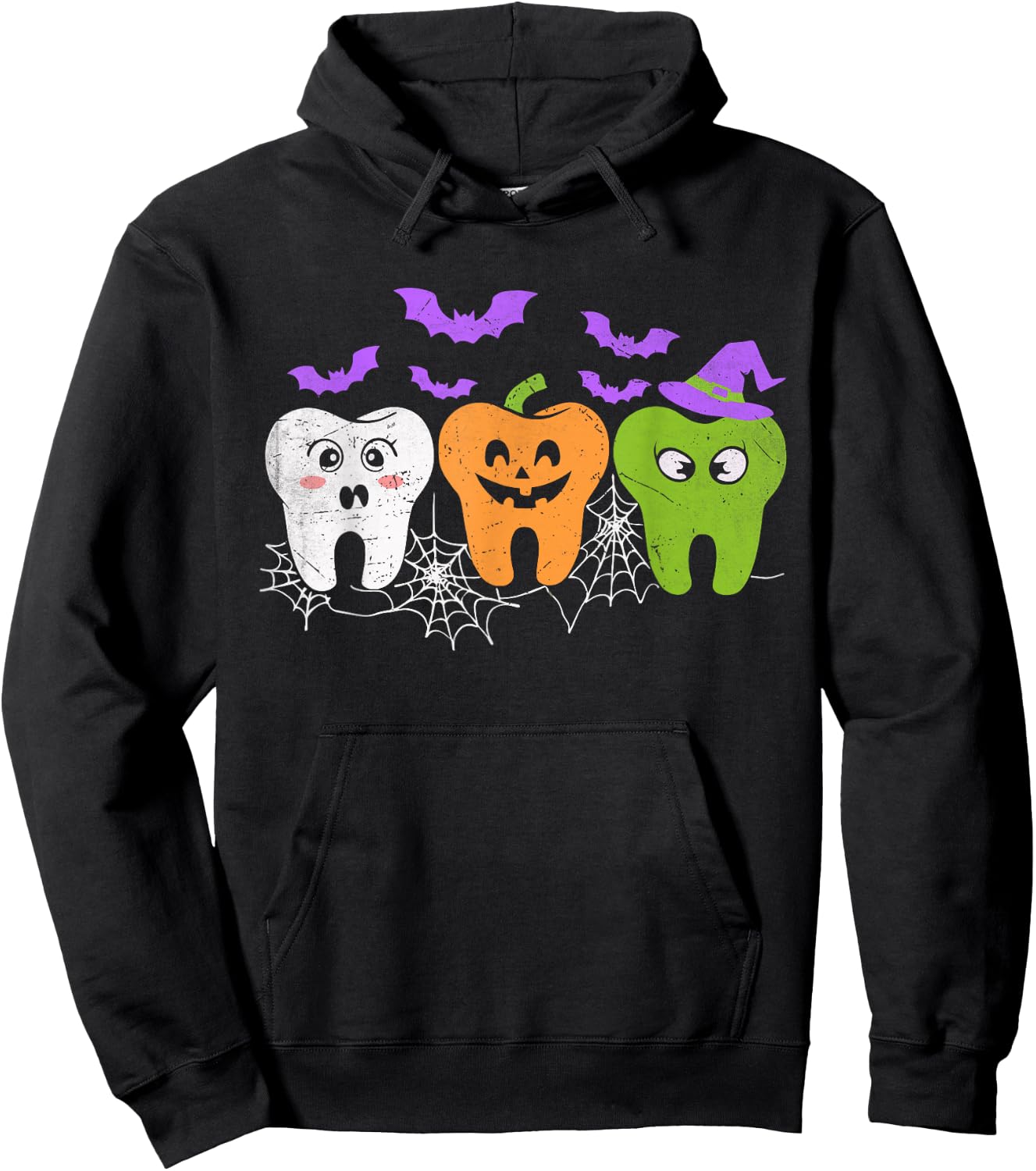 Teeth Ghost Pumpkin Witch Cute Dental Halloween Dentist Hoodie - Hoodie | Black