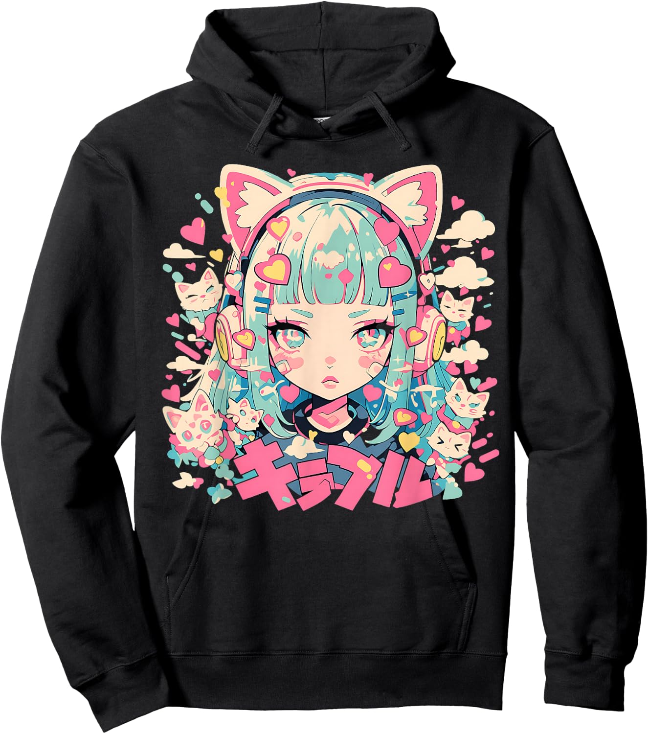 Anime Waifu Cute Anime Manga Cat Girl Sweet Retro Japan Hoodie - Hoodie | Black