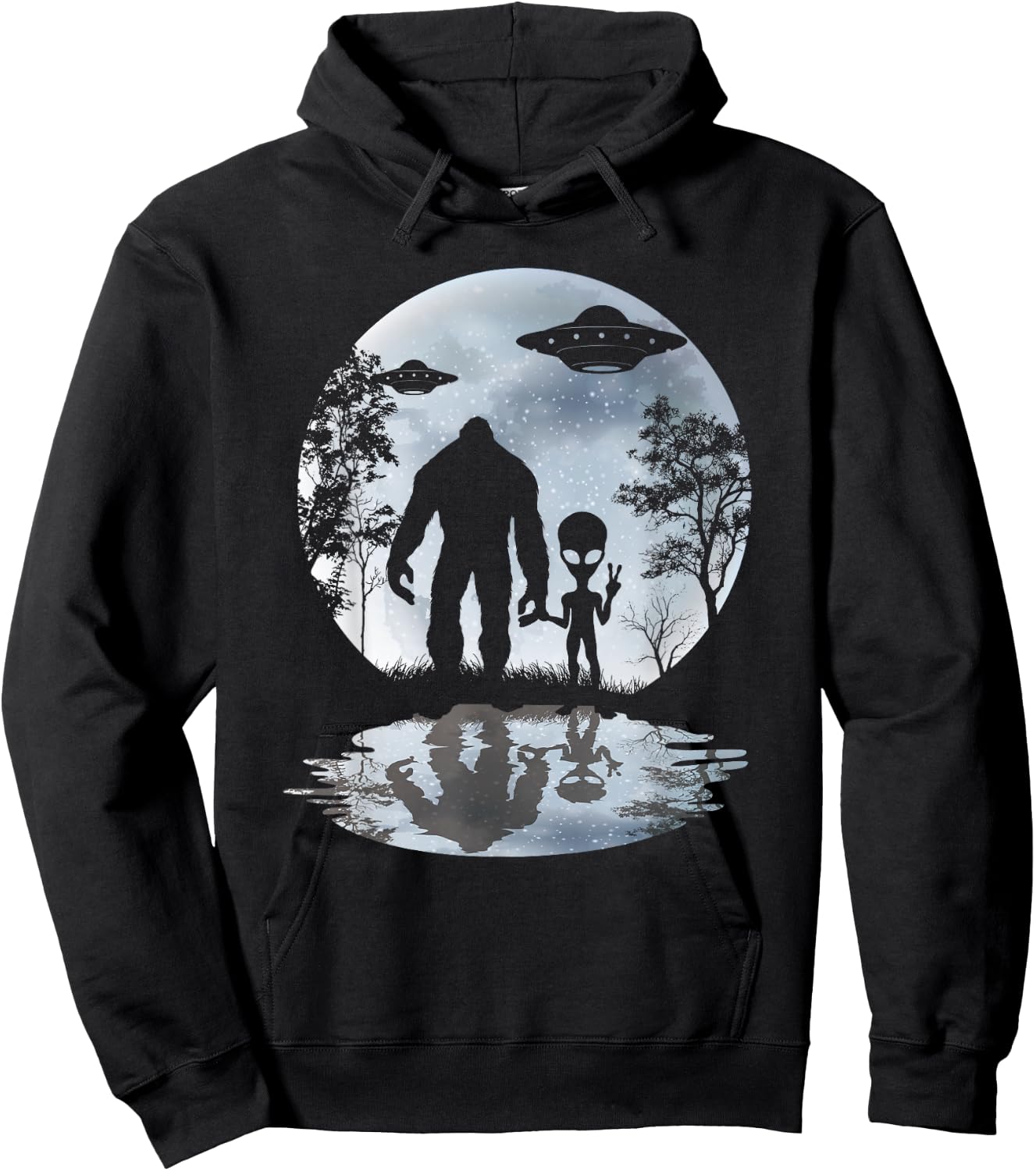 Alien Bigfoot Moon Sasquatch UFO Extraterrestrial Men women Hoodie - Hoodie | Black