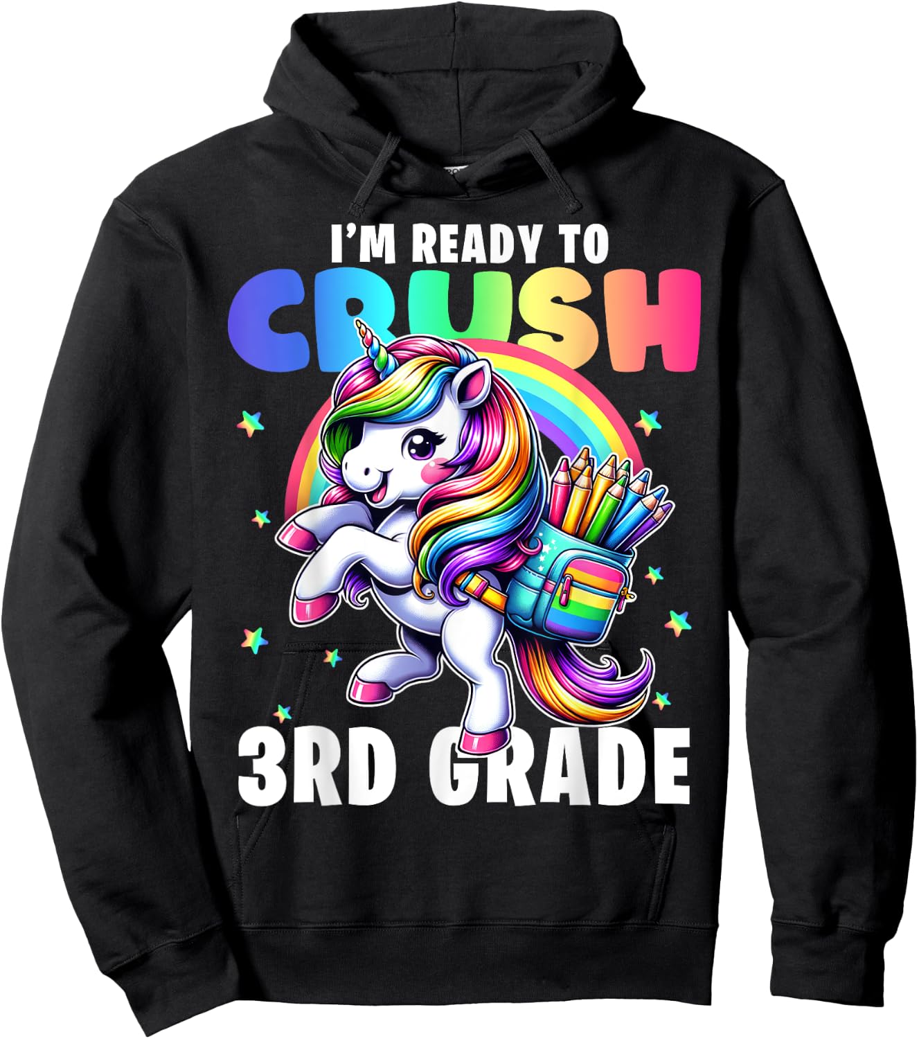 Crush 3rd Grade Girls Back to School Unicorn First Day Cute Hoodie - Hoodie | Black