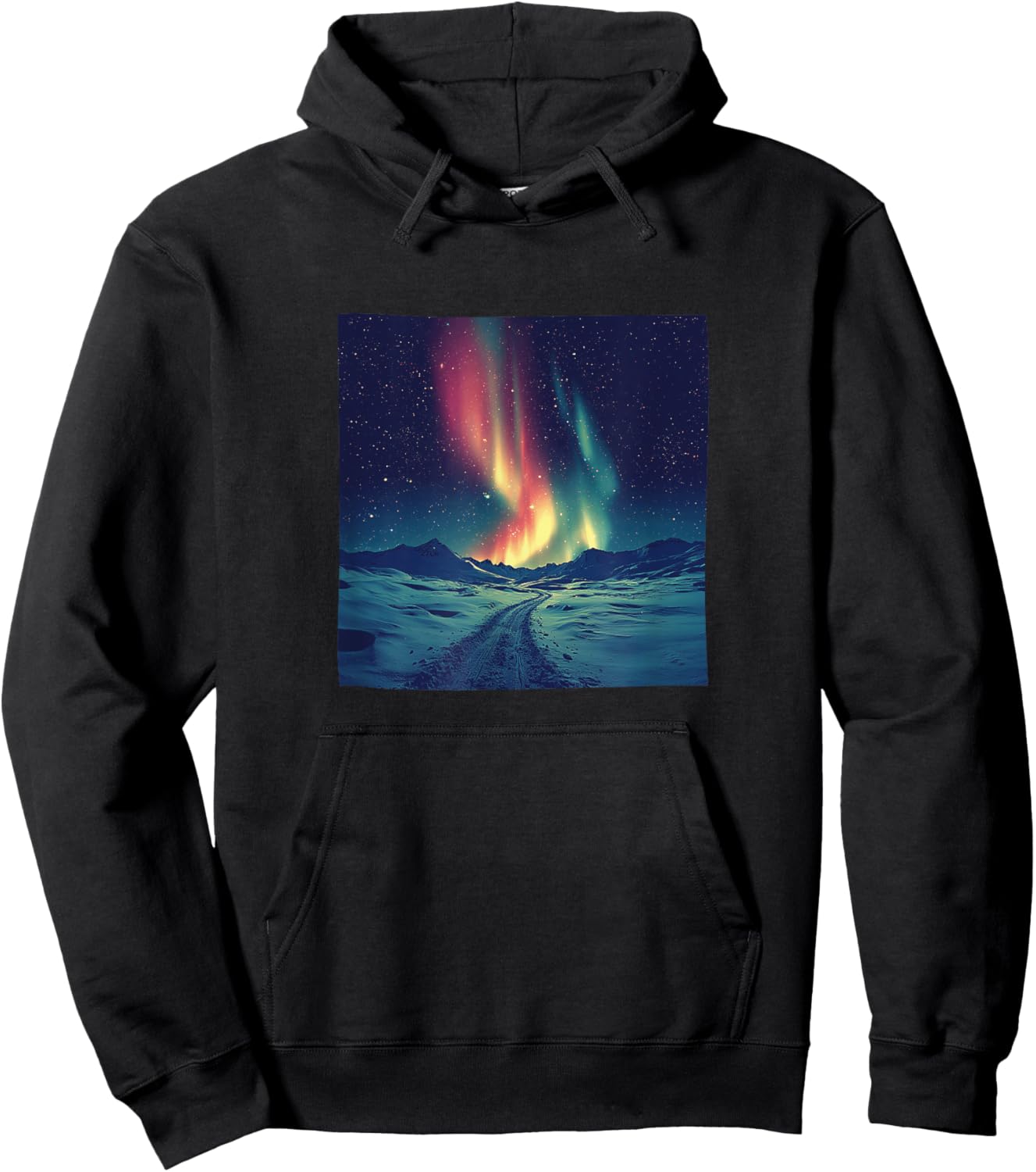 Northern Lights Over Snow Vintage Landscape Graphic Hoodie - Hoodie | Black