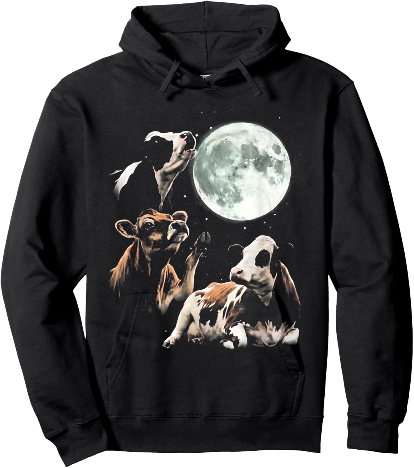 Cow Howling at Moon Vintage 90s Graphic Hoodie - Hoodie | Black